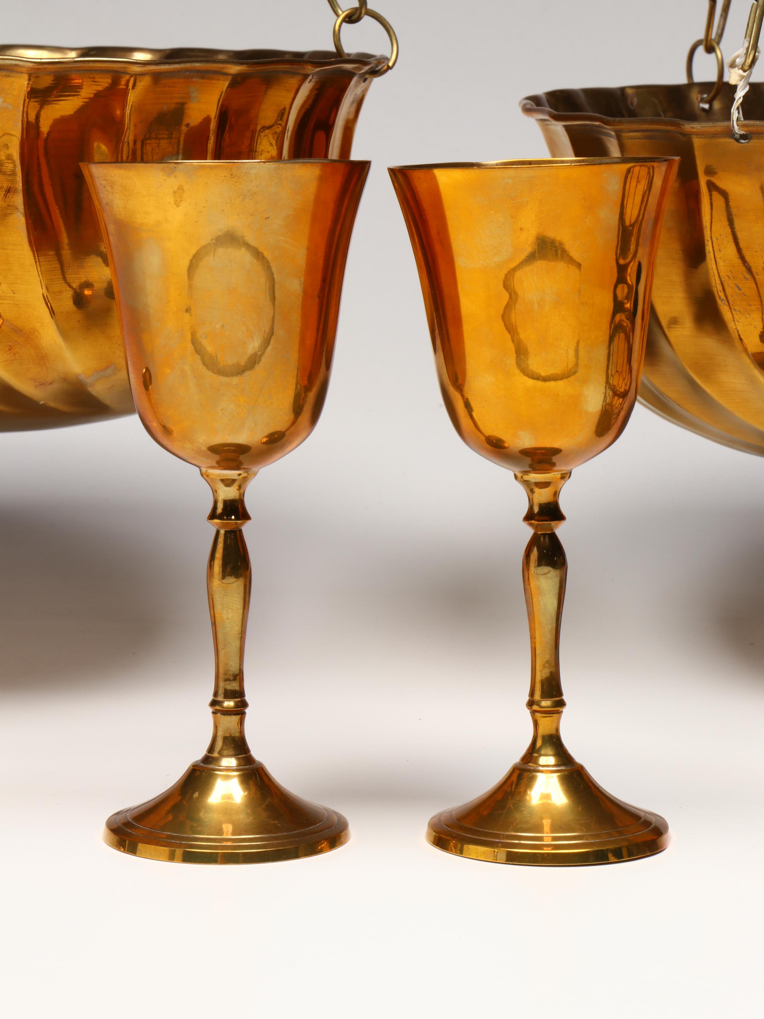 Brass Hanging Planters with Goblets and Cocktail Kingdom Bar Tools