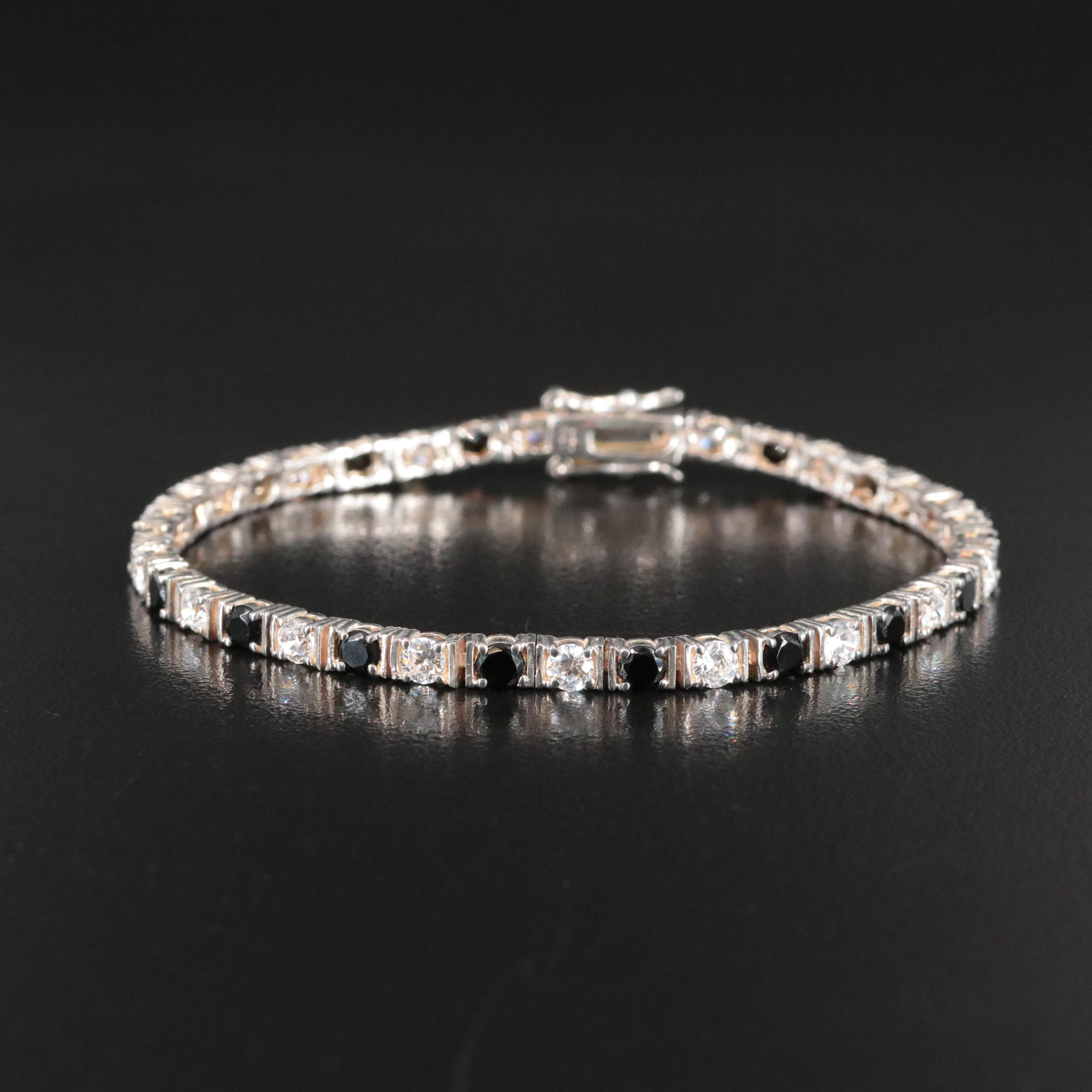 Sterling Cubic Zirconia and Glass Line Bracelet