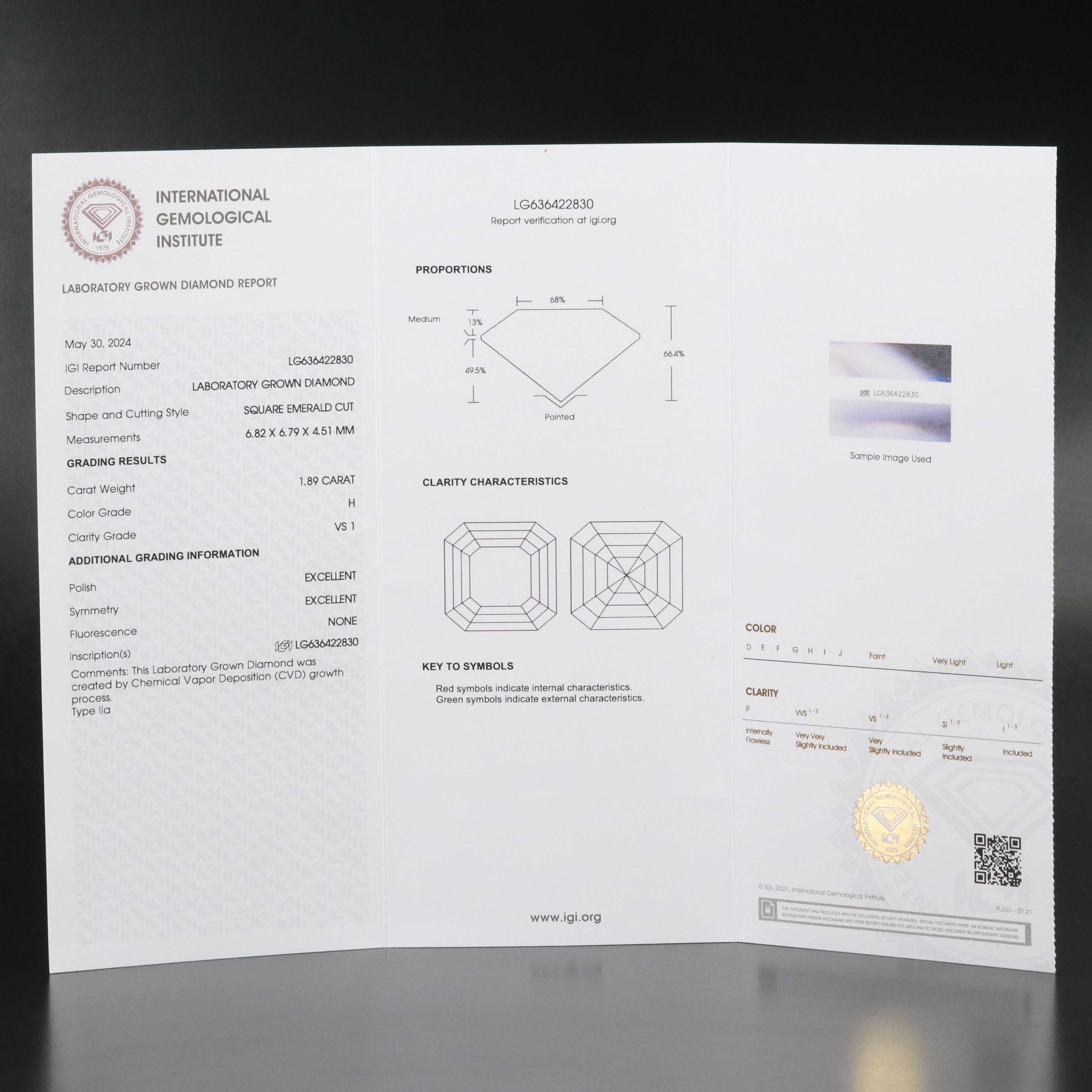Loose 1.89 CT Lab Grown Diamond with IGI Report