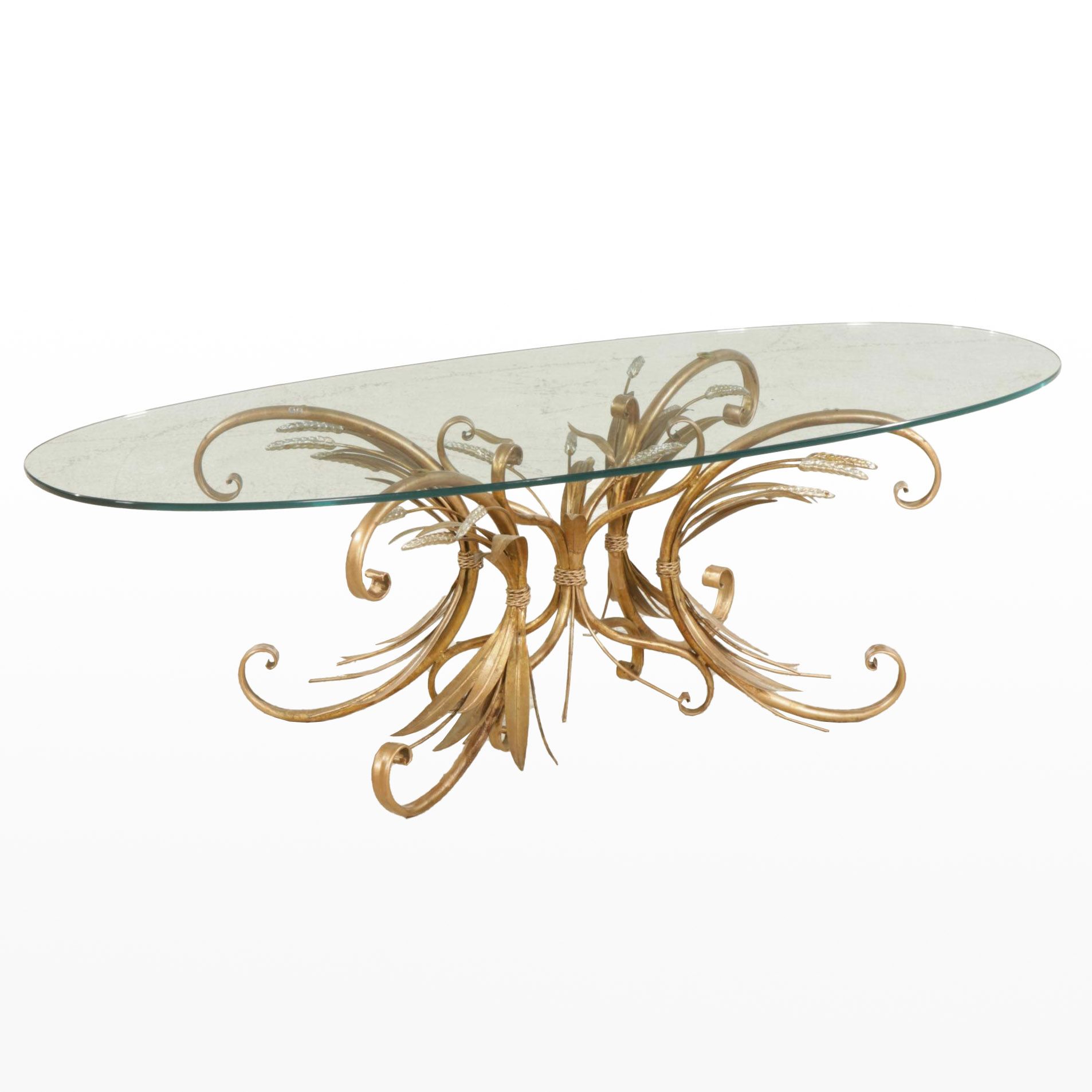 Hollywood Regency Wheat Sheaf Glass-Top Coffee Table
