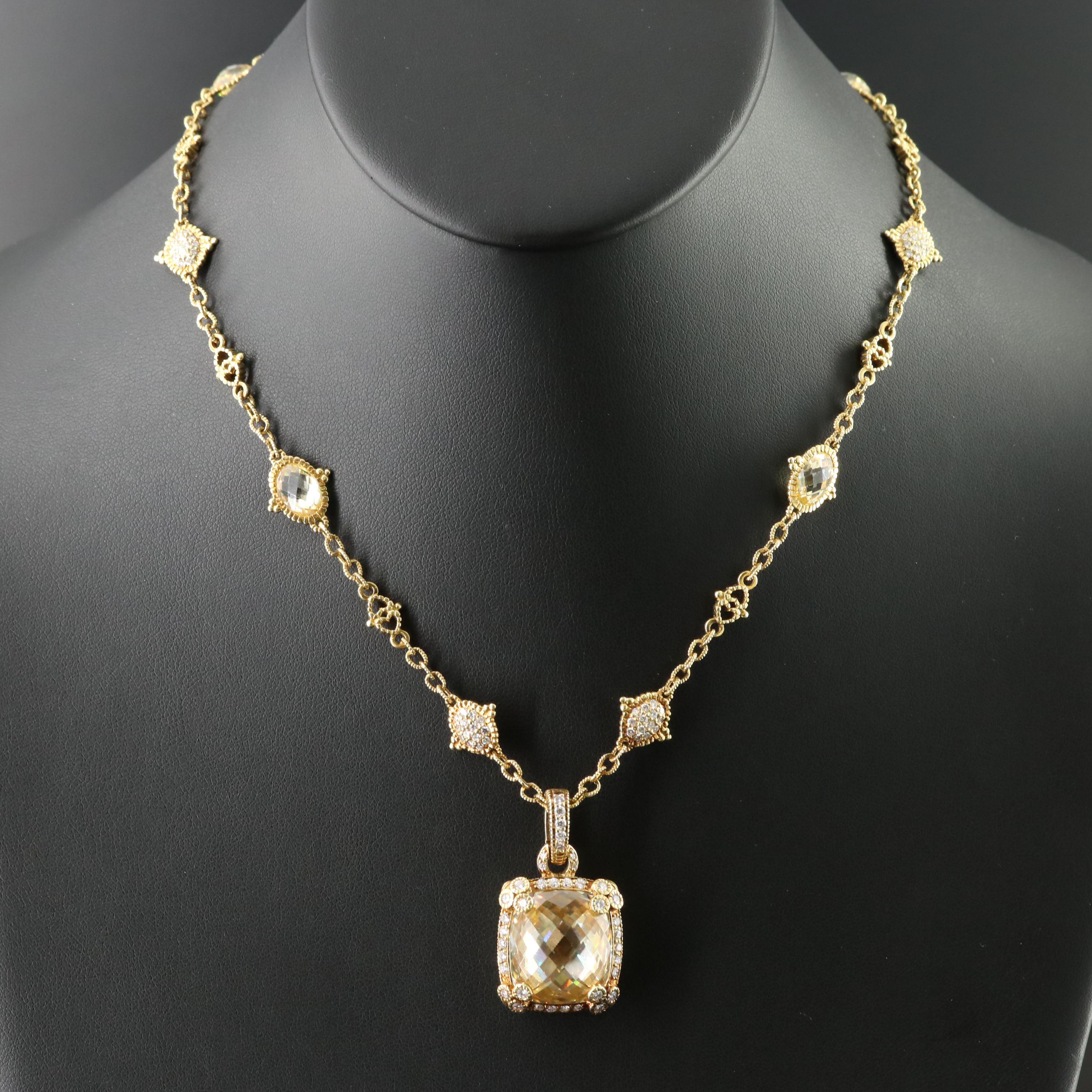 Judith Ripka 18K  2.00 CTW Diamond and CZ Necklace