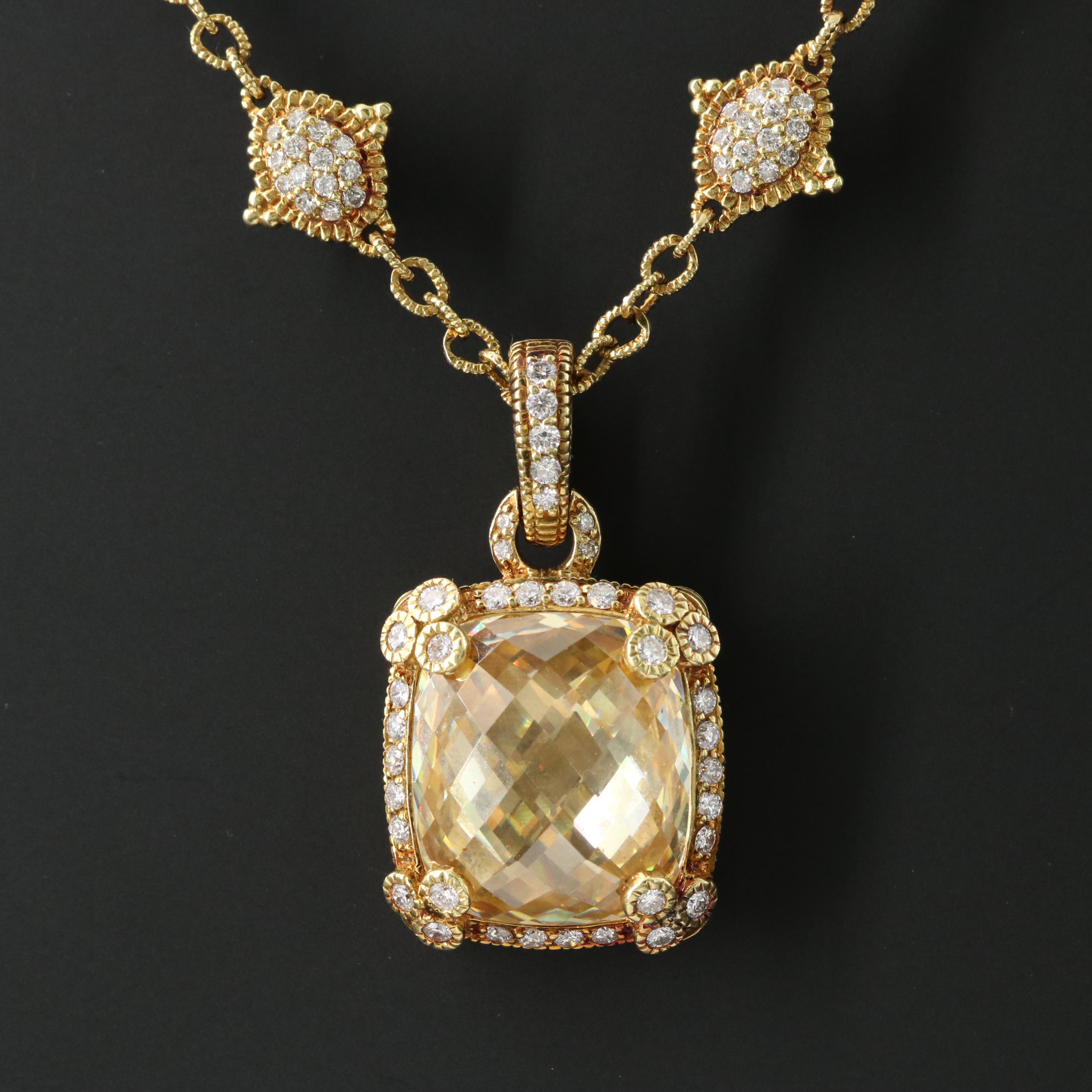 Judith Ripka 18K  2.00 CTW Diamond and CZ Necklace