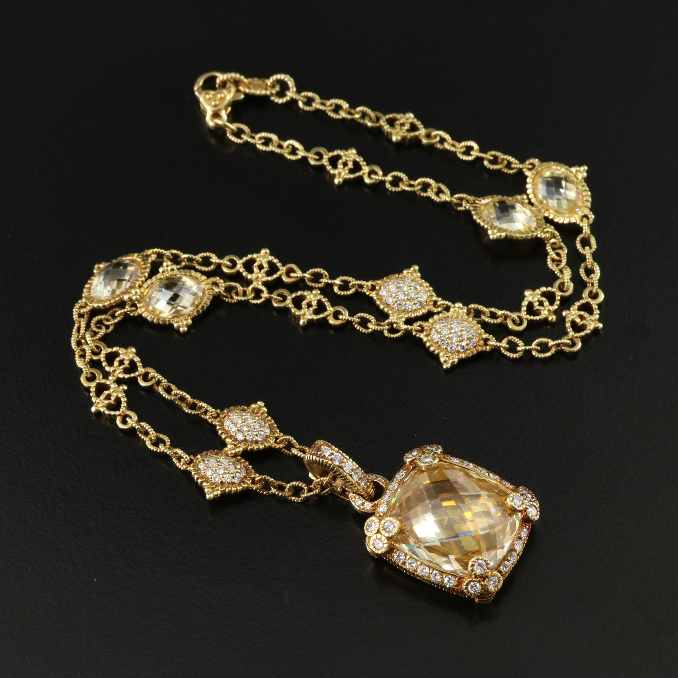 Judith Ripka 18K  2.00 CTW Diamond and CZ Necklace