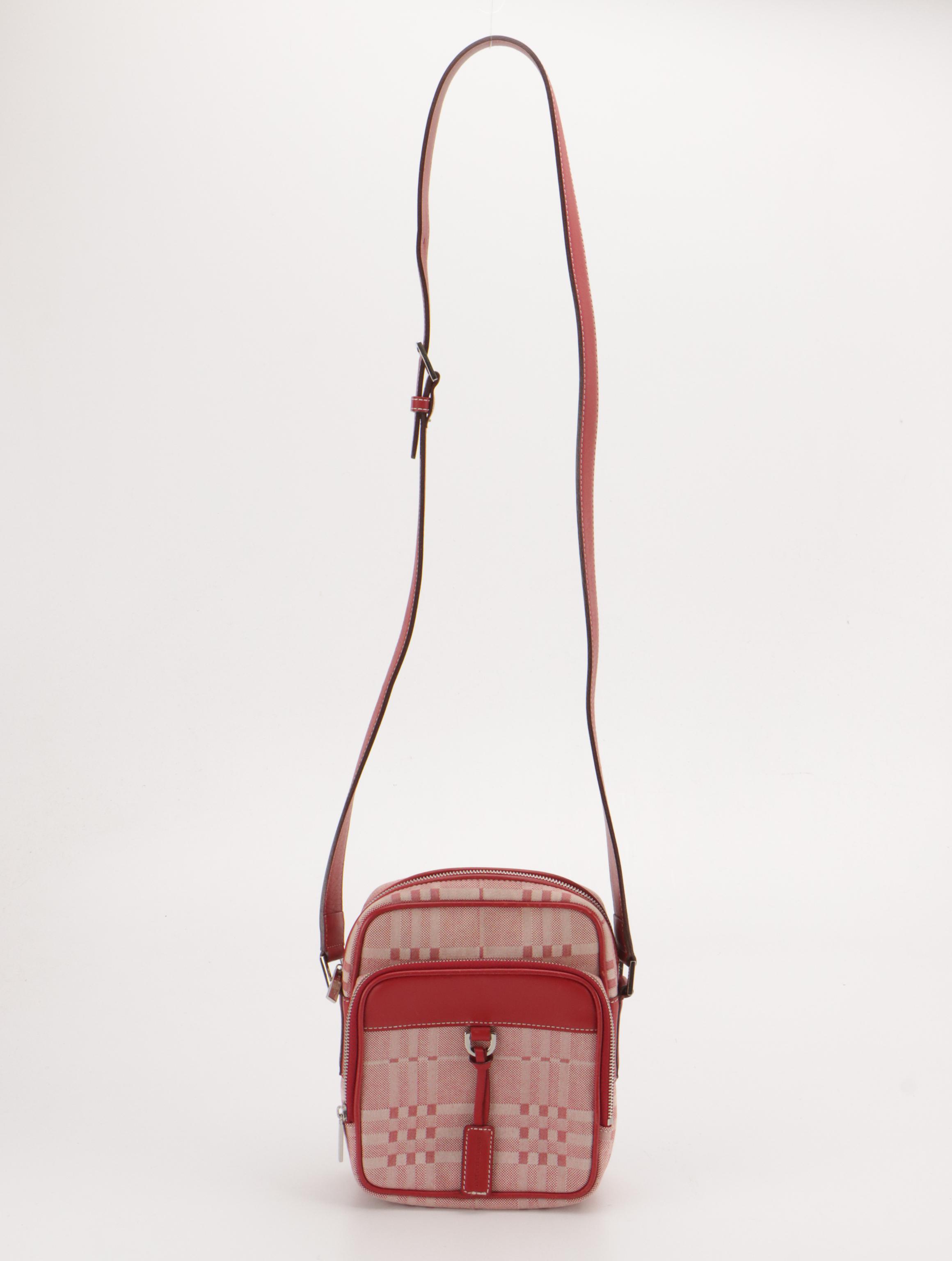 Burberry Crossbody Bag in Red Check Nylon Canvas and Leather Trim