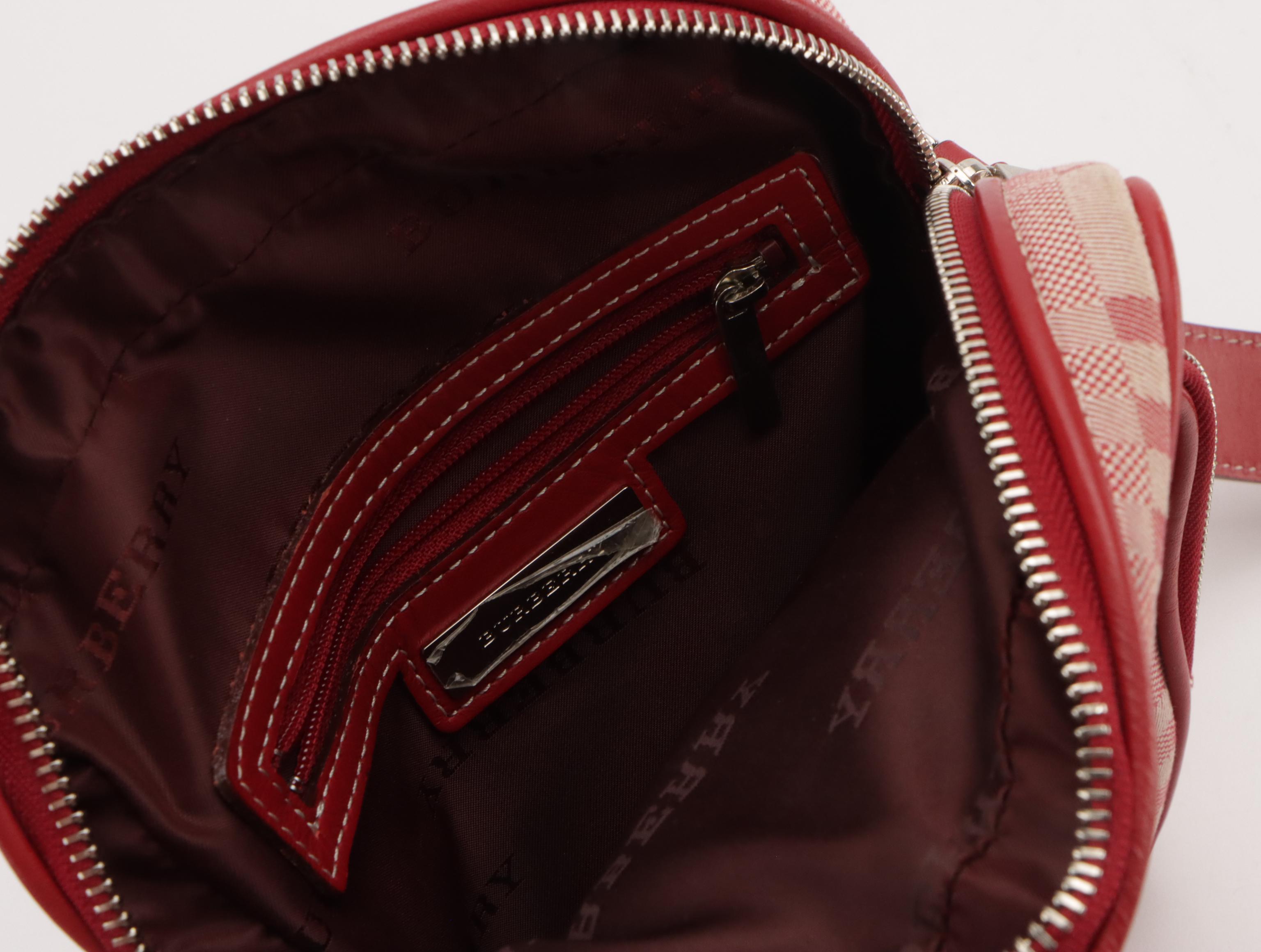 Burberry Crossbody Bag in Red Check Nylon Canvas and Leather Trim