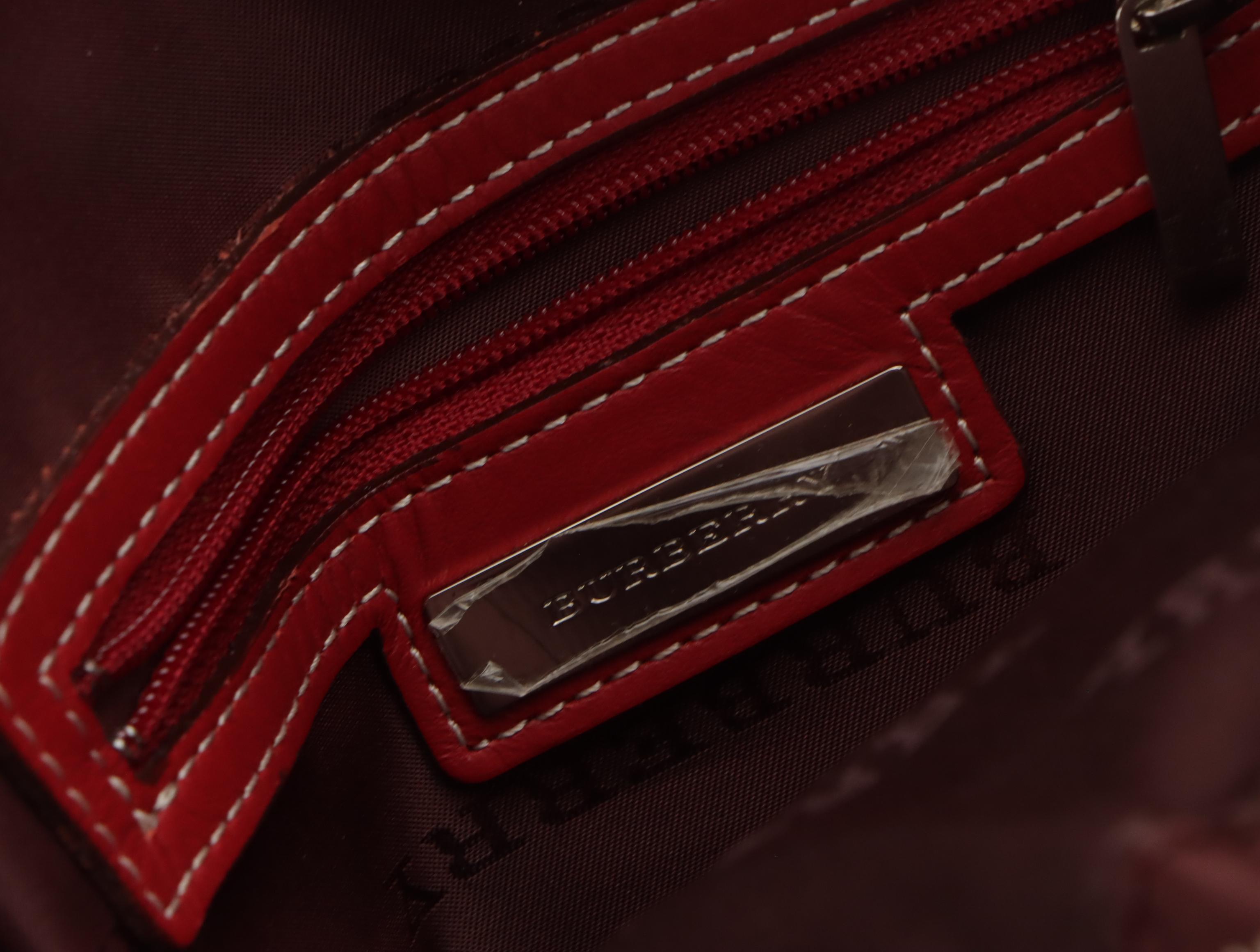 Burberry Crossbody Bag in Red Check Nylon Canvas and Leather Trim