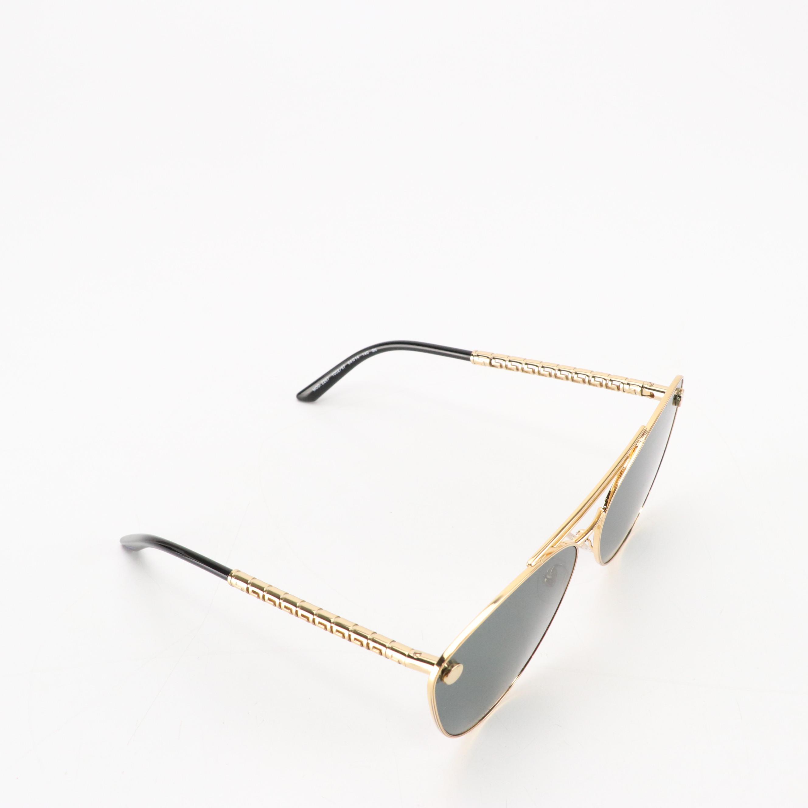 Versace Tubular Greca Cat-Eye Sunglasses in Black and Gold