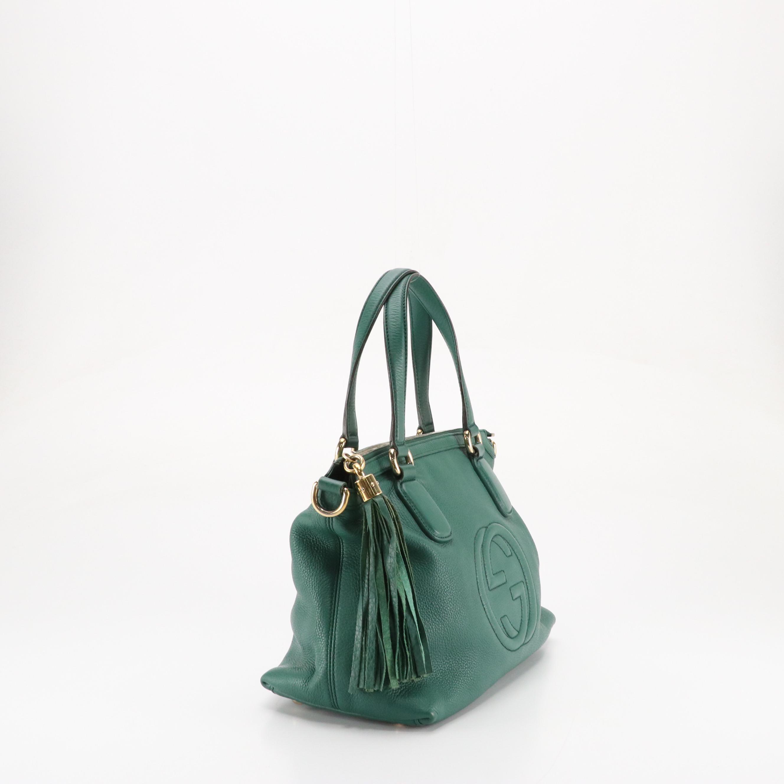 Gucci Soho Two-Way Tassel Zip Bag in Sea Green Grained Leather