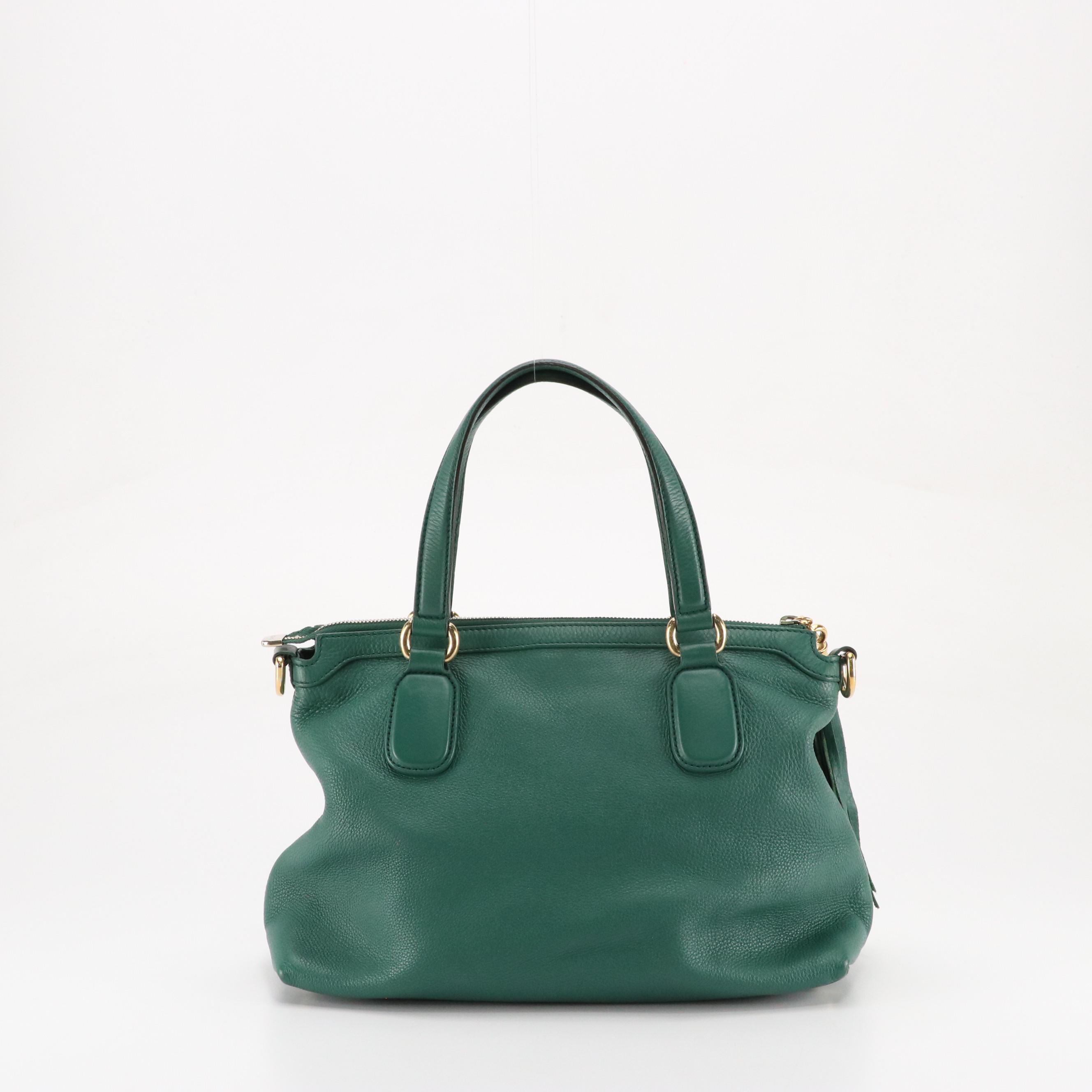 Gucci Soho Two-Way Tassel Zip Bag in Sea Green Grained Leather