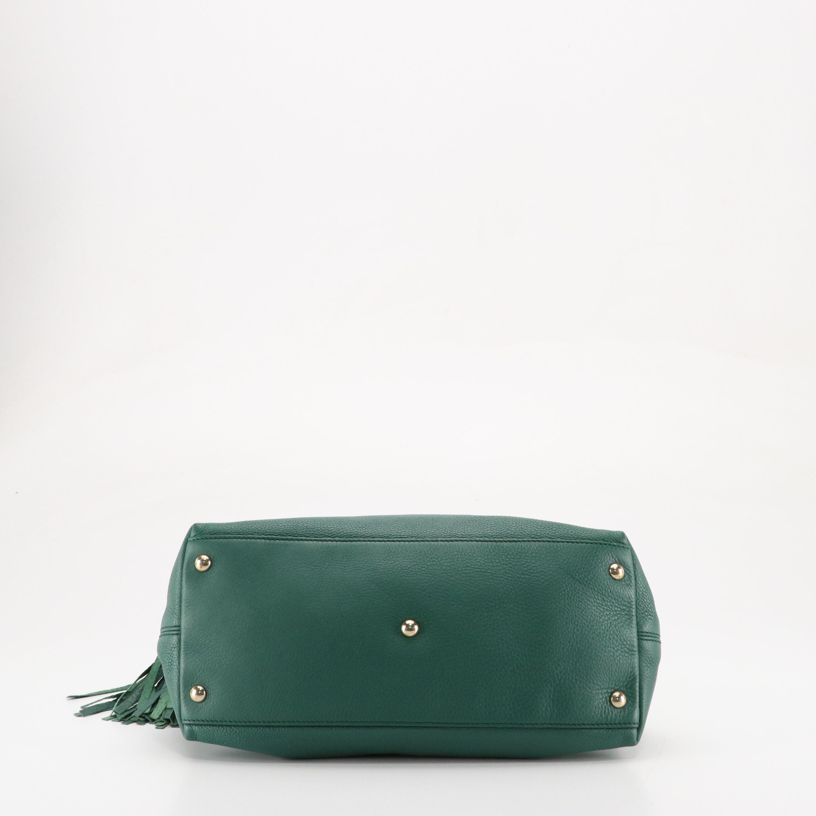 Gucci Soho Two-Way Tassel Zip Bag in Sea Green Grained Leather