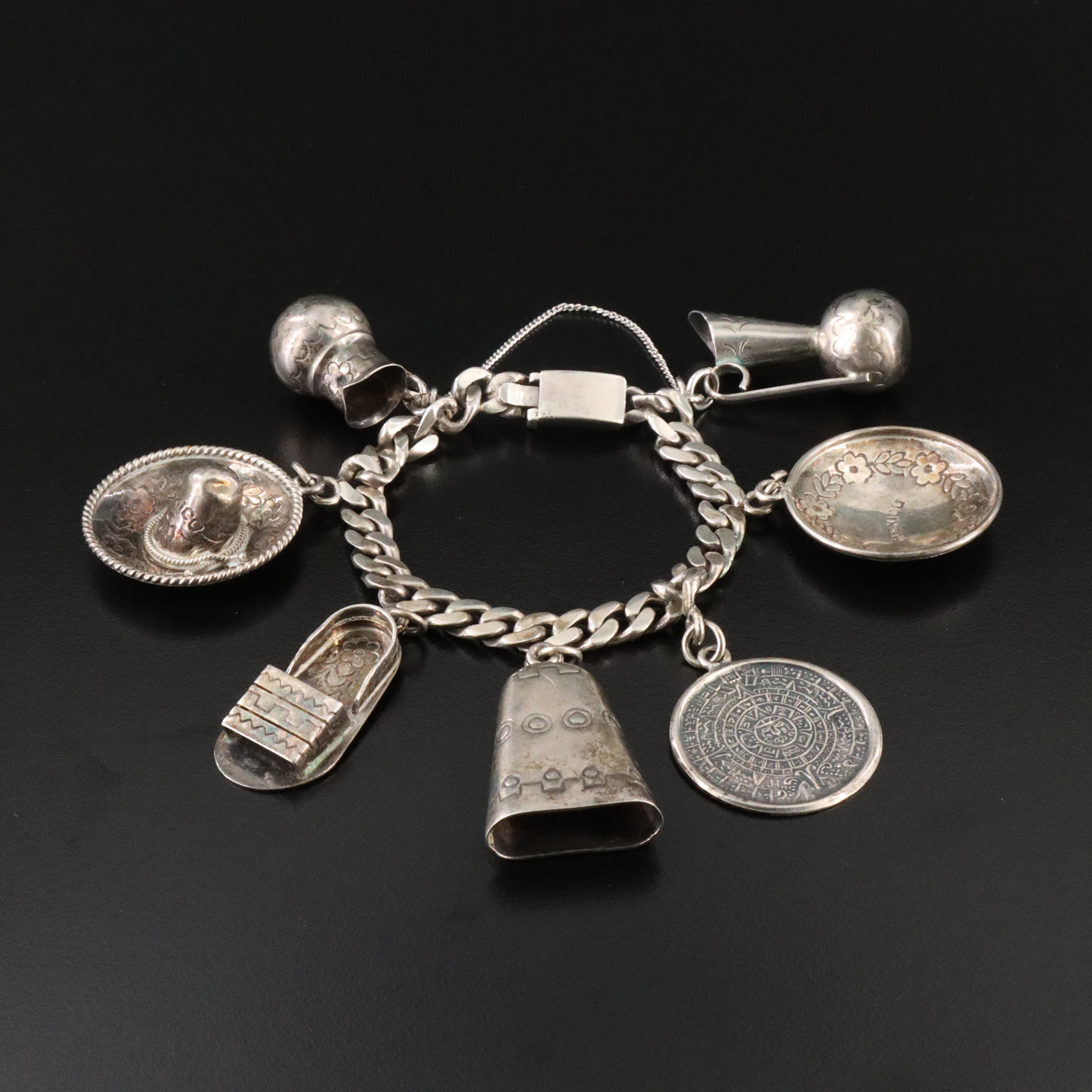 Vintage Mexican Castelan Sterling Charm Bracelet