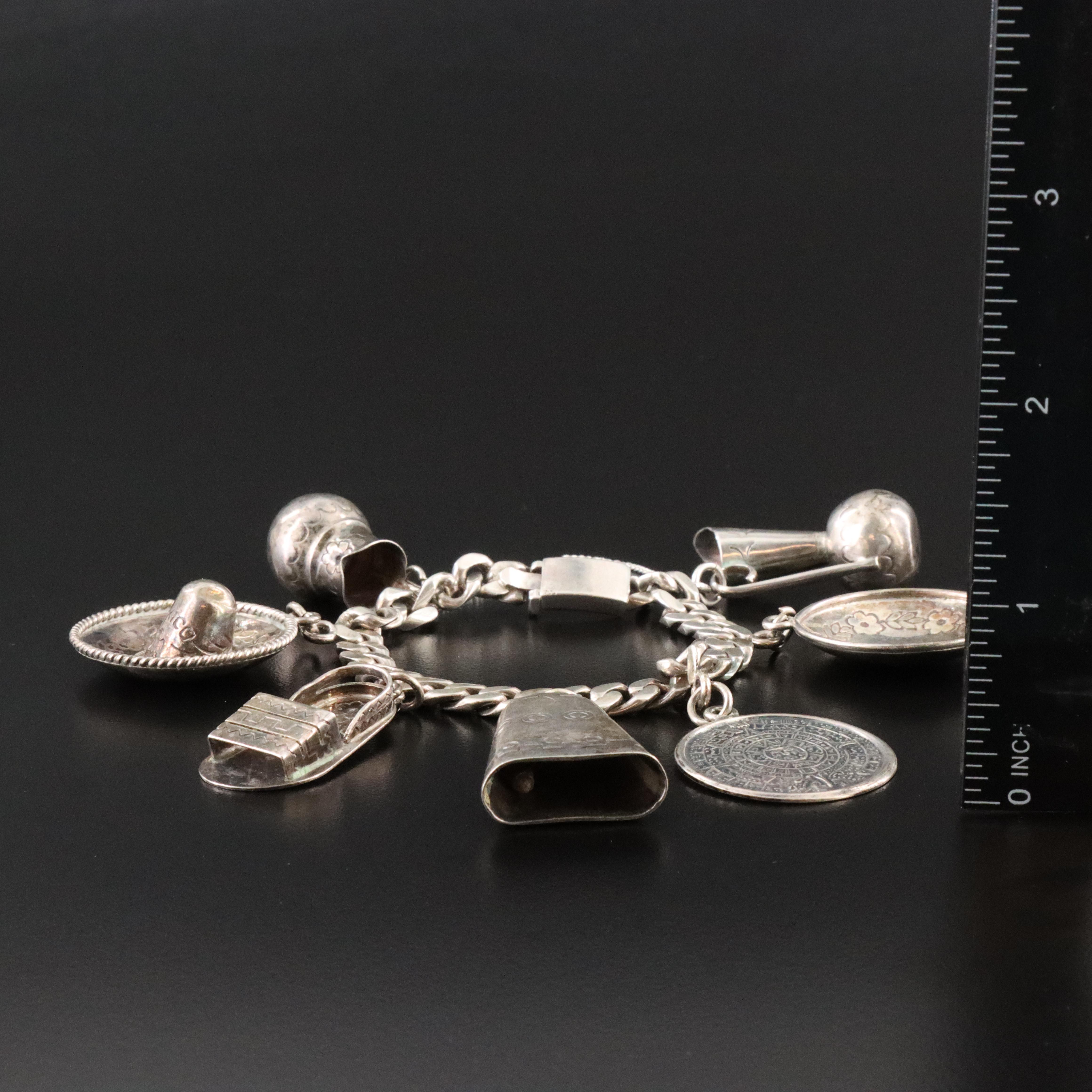Vintage Mexican Castelan Sterling Charm Bracelet