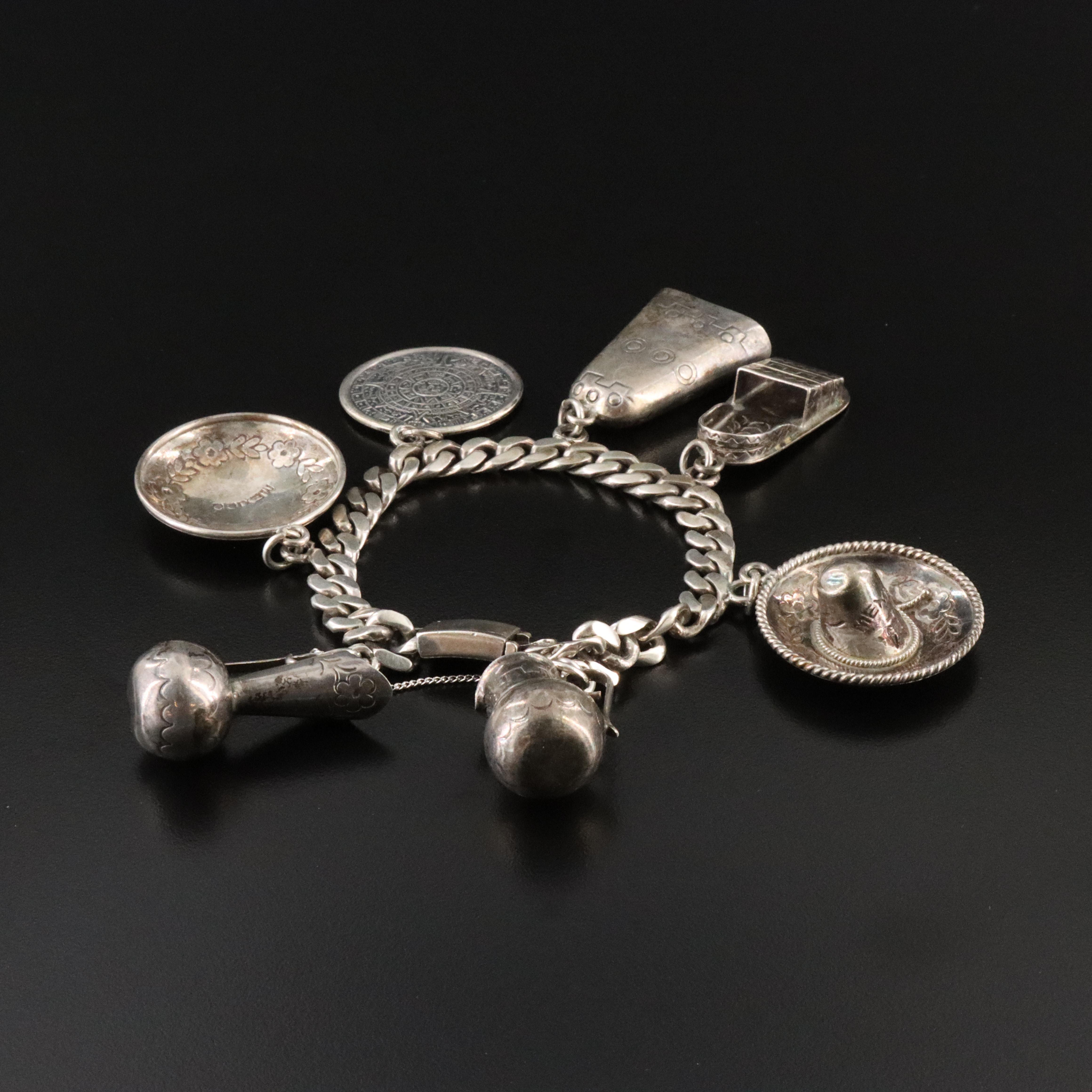 Vintage Mexican Castelan Sterling Charm Bracelet