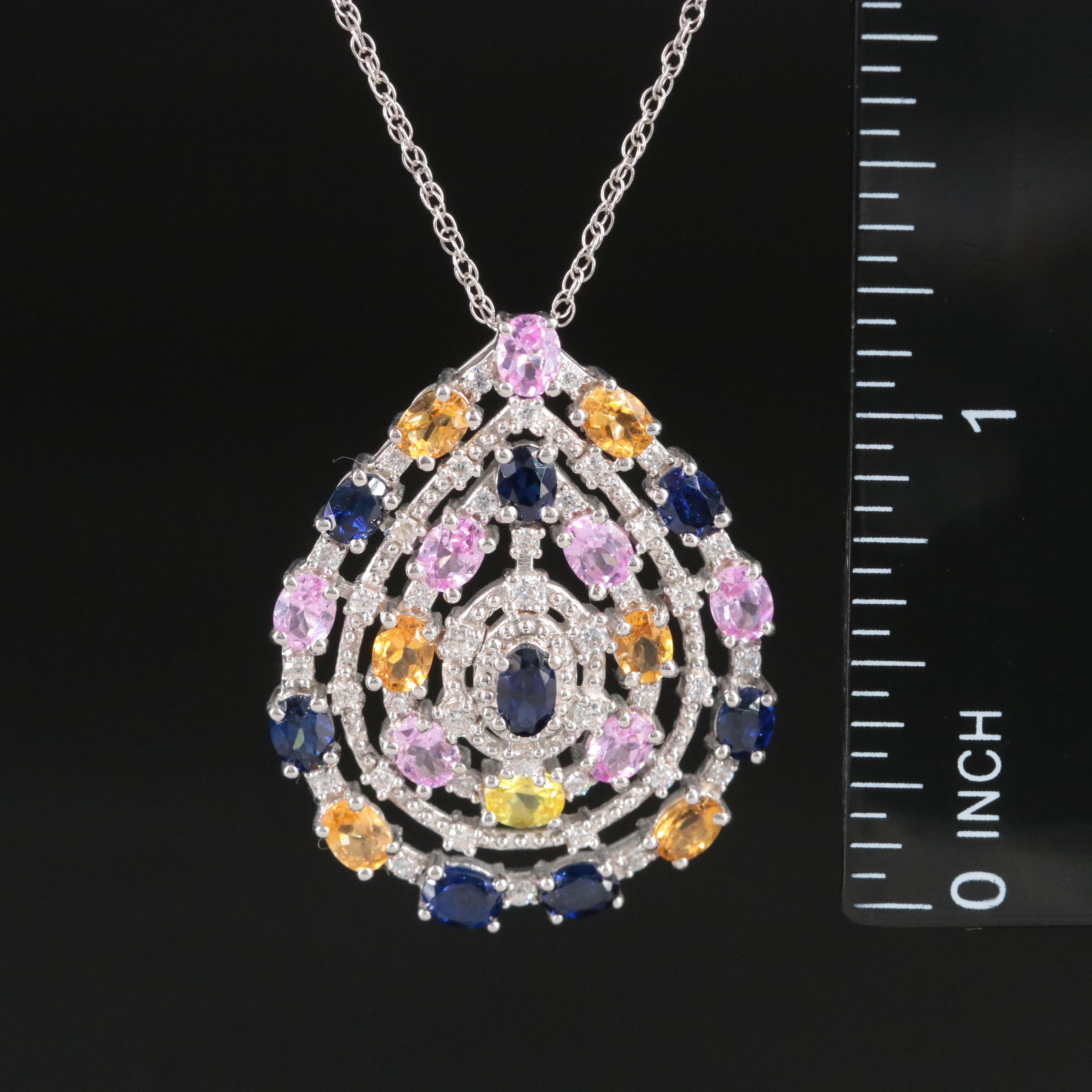 Sterling Sapphire, Citrine and Cubic Zirconia Pear Pendant Necklace