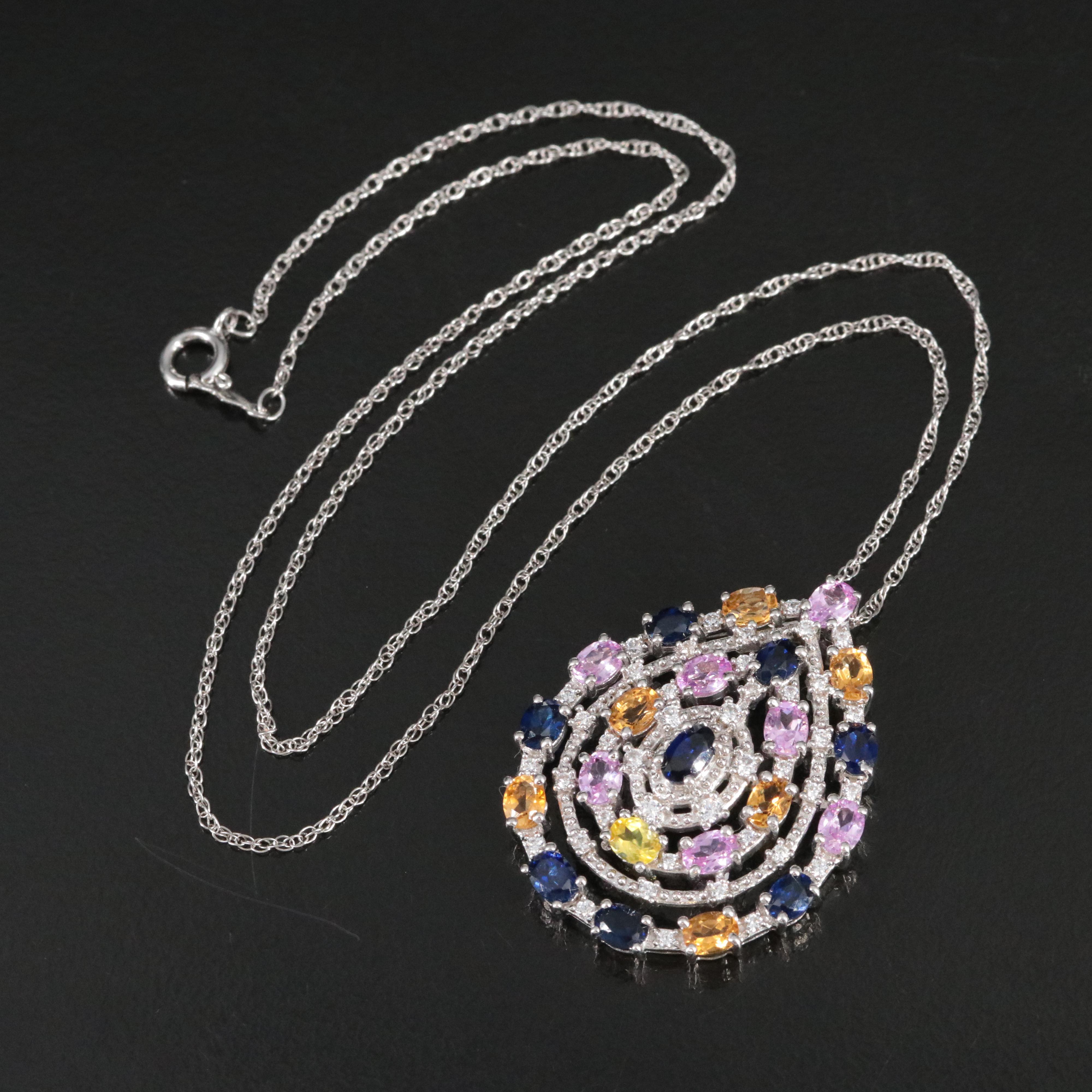 Sterling Sapphire, Citrine and Cubic Zirconia Pear Pendant Necklace