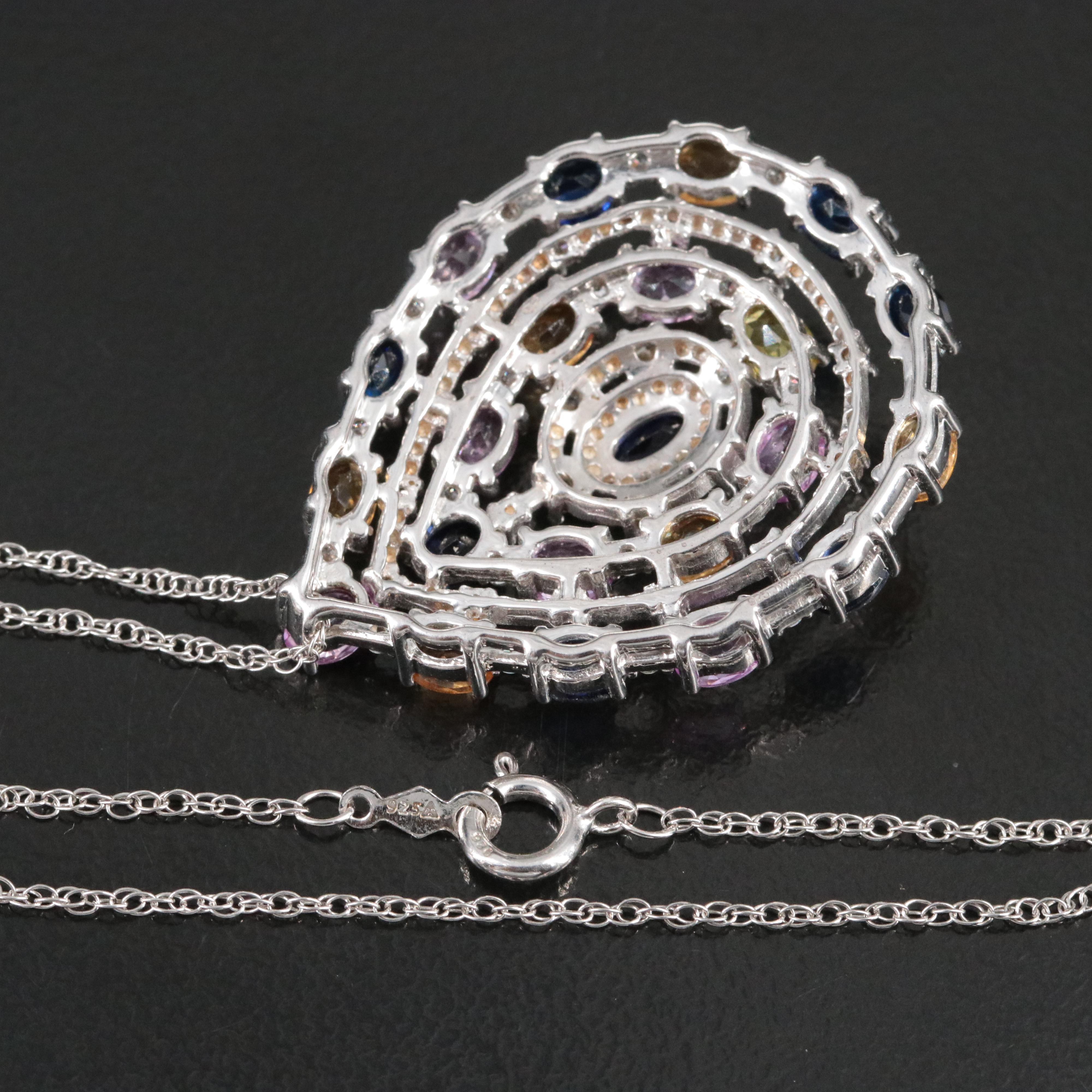 Sterling Sapphire, Citrine and Cubic Zirconia Pear Pendant Necklace