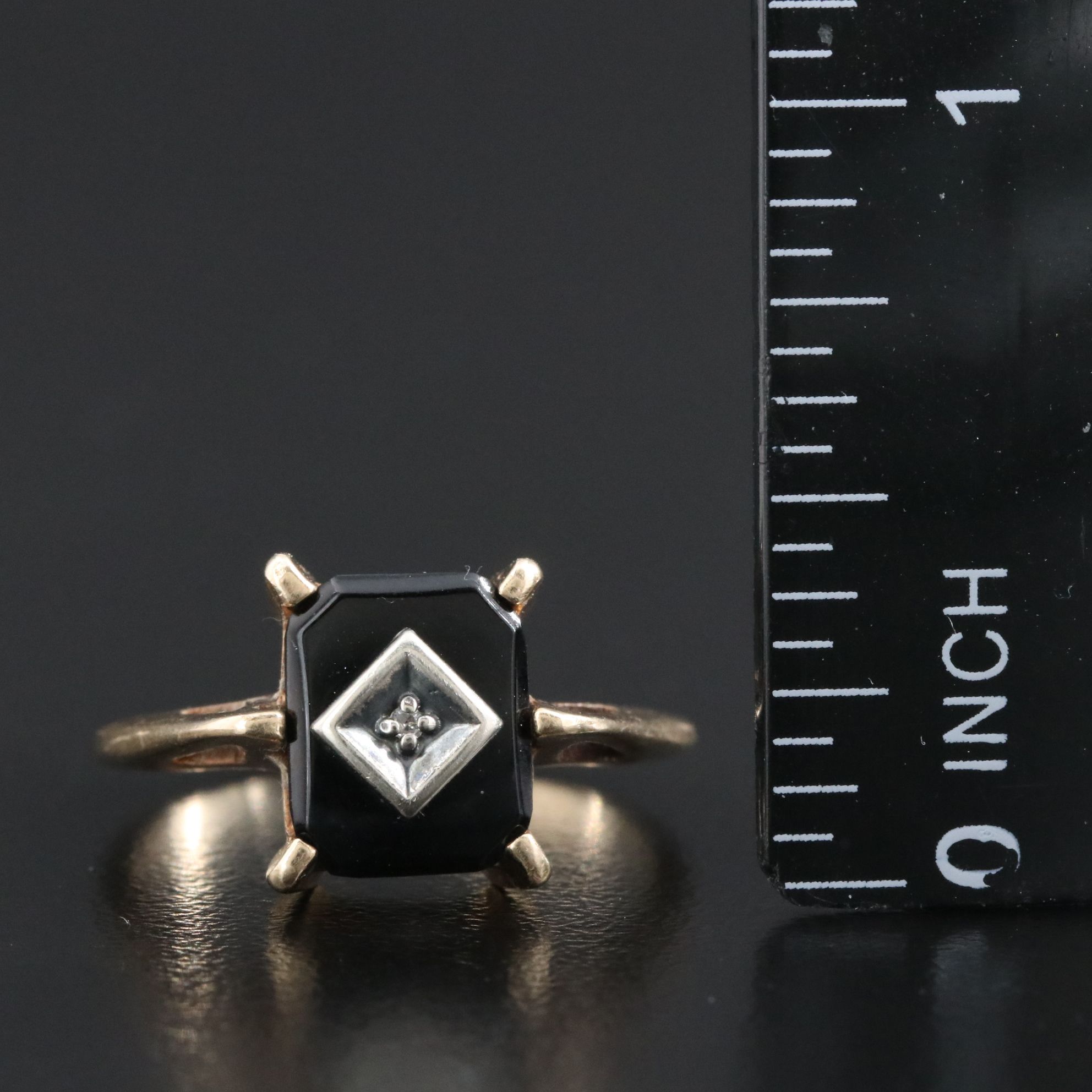 Vintage 10K Black Onyx and Diamond Ring