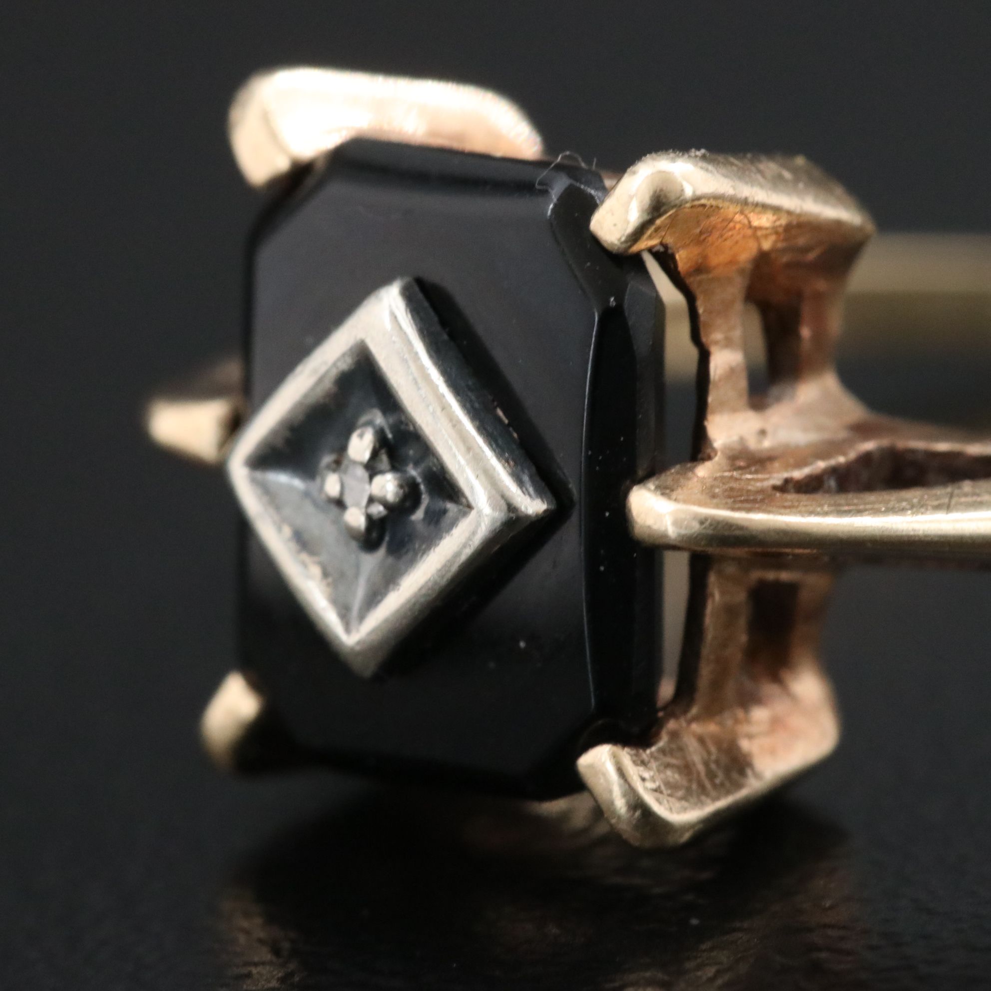 Vintage 10K Black Onyx and Diamond Ring