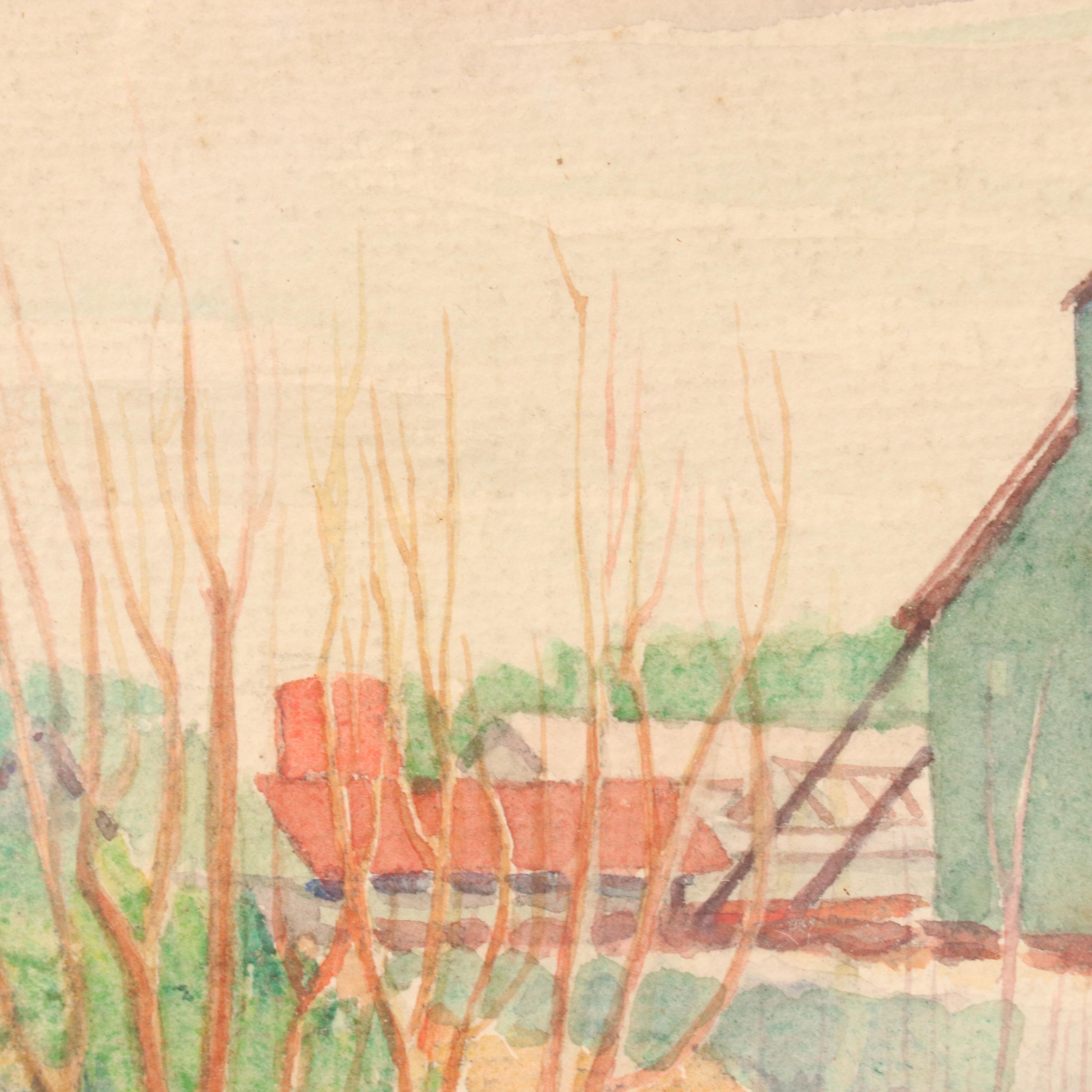 American Winter Watercolor Landscape of Marbuan Mine, Buffalo, 1936