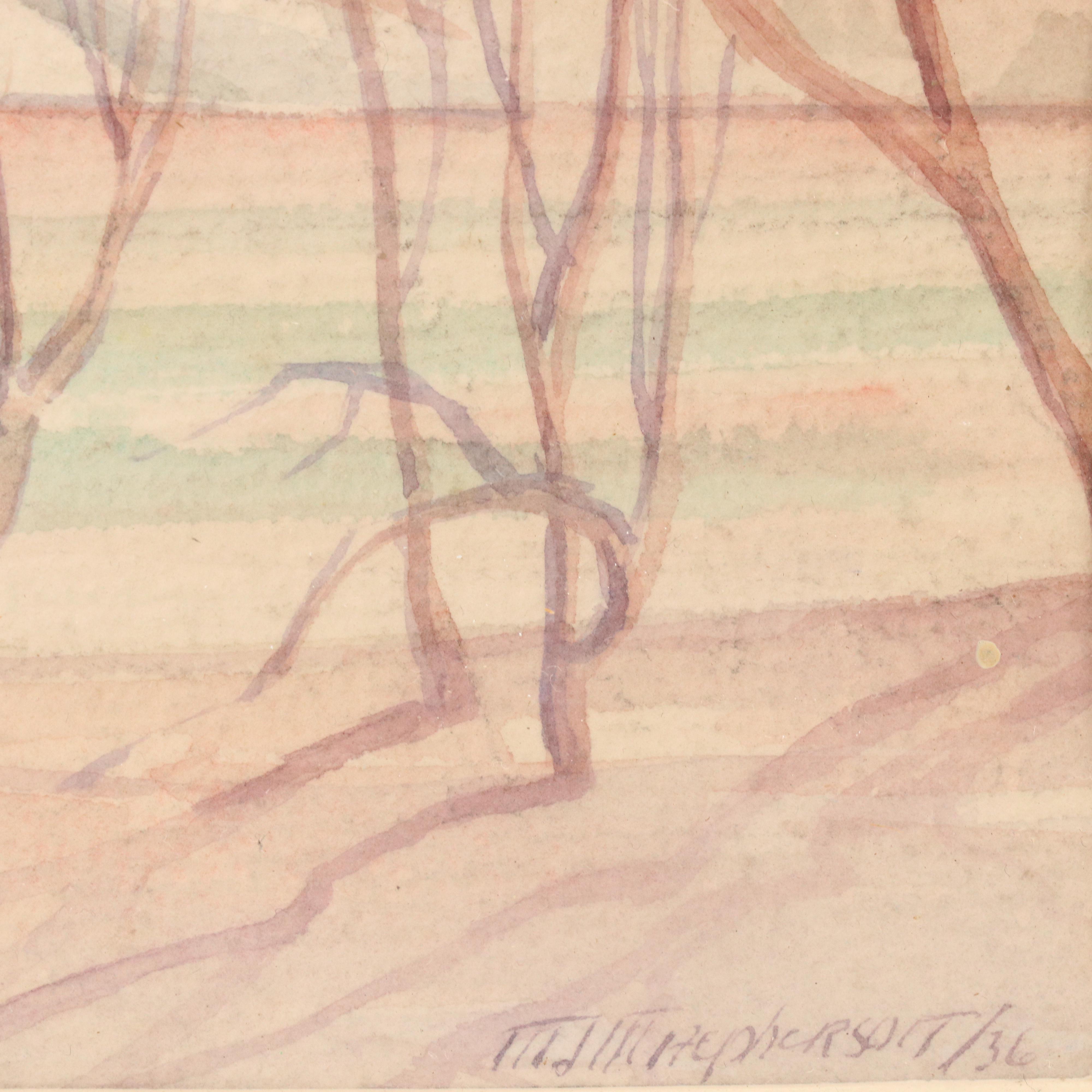 American Winter Watercolor Landscape of Marbuan Mine, Buffalo, 1936