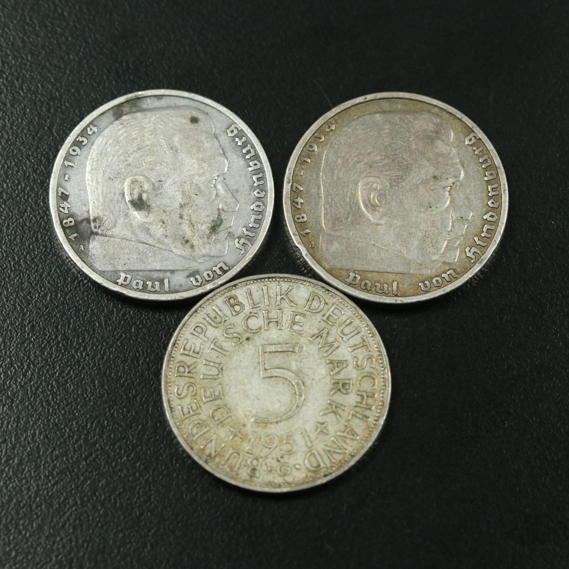Three German Silver 5 Mark Coins