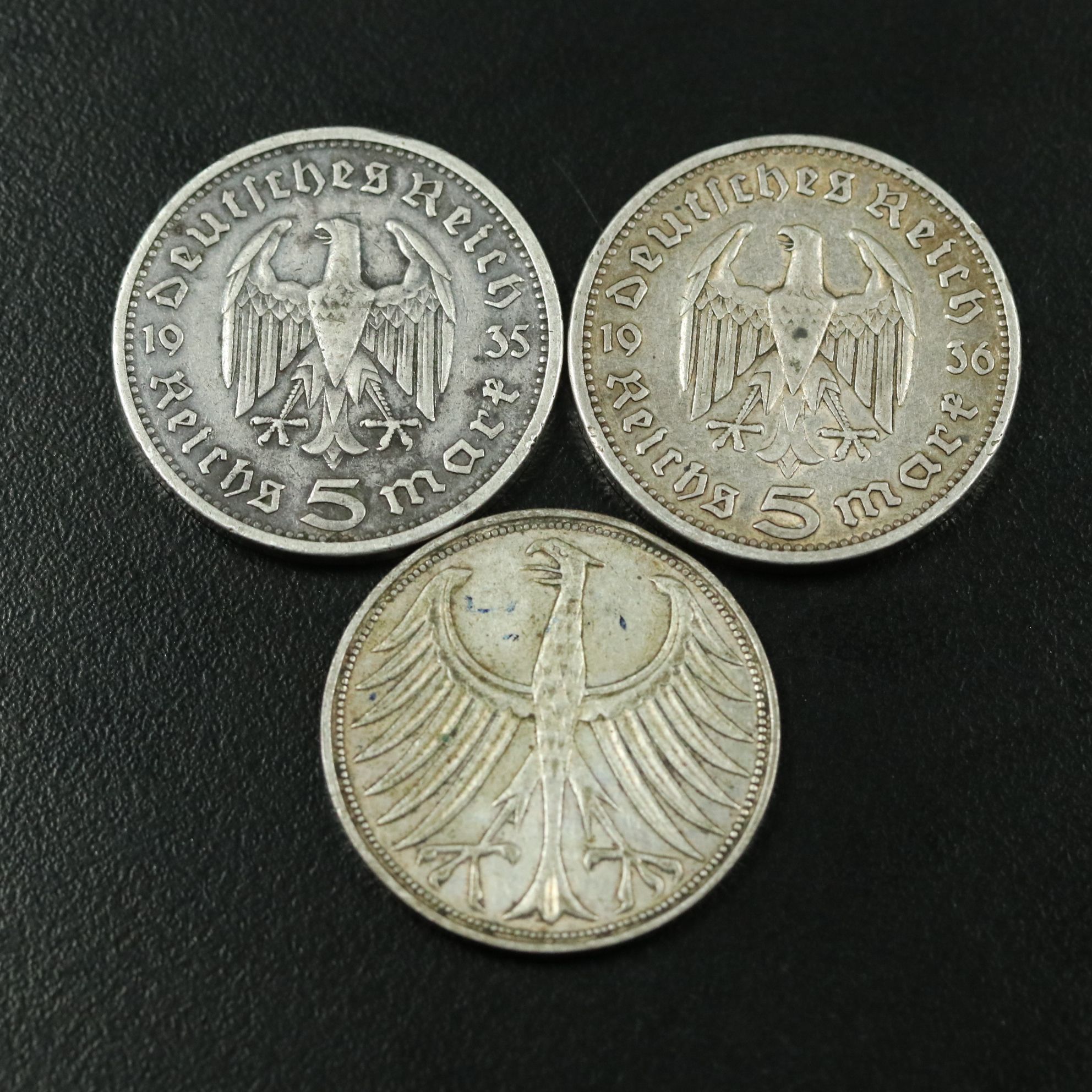 Three German Silver 5 Mark Coins