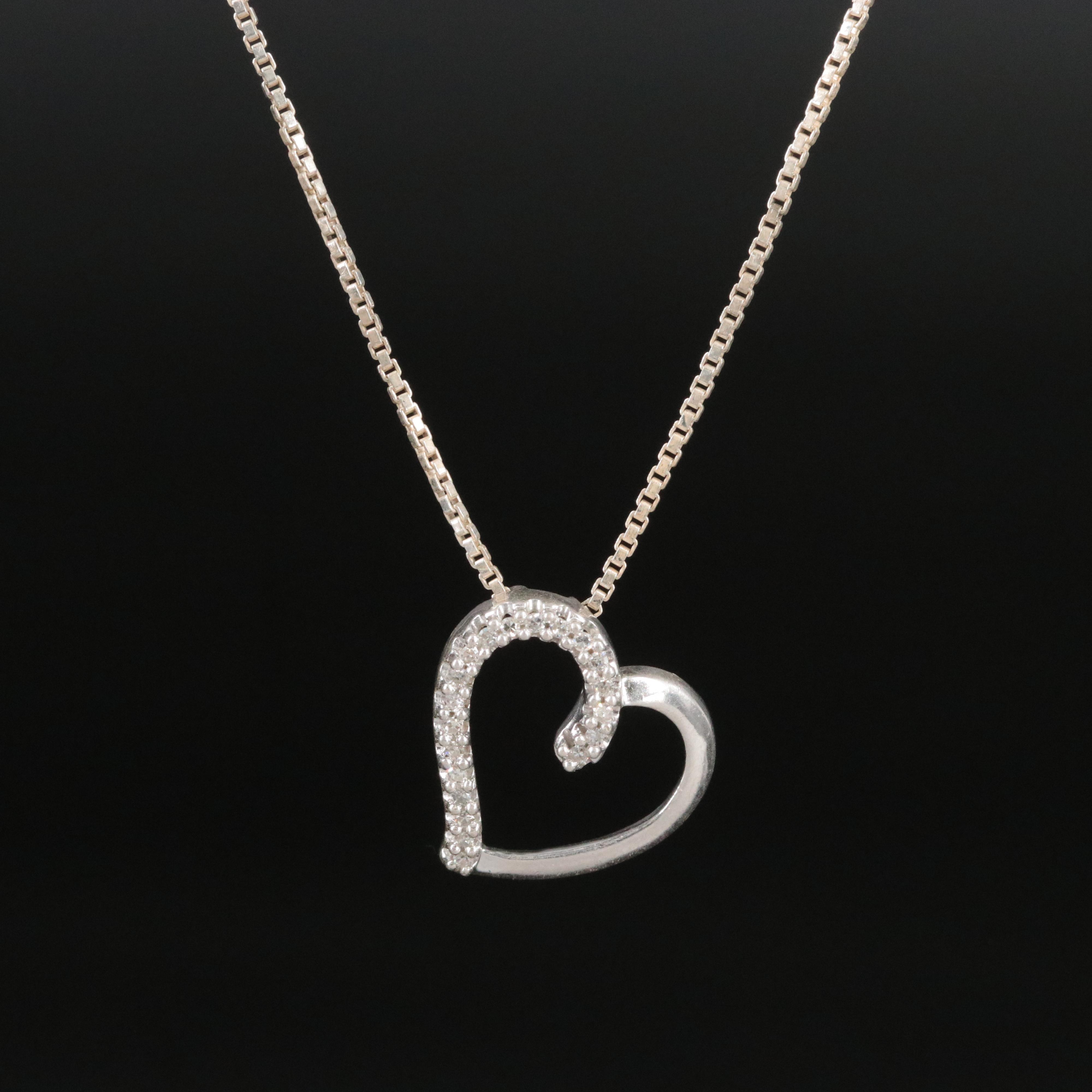 Sterling Diamond Heart Pendant Necklace