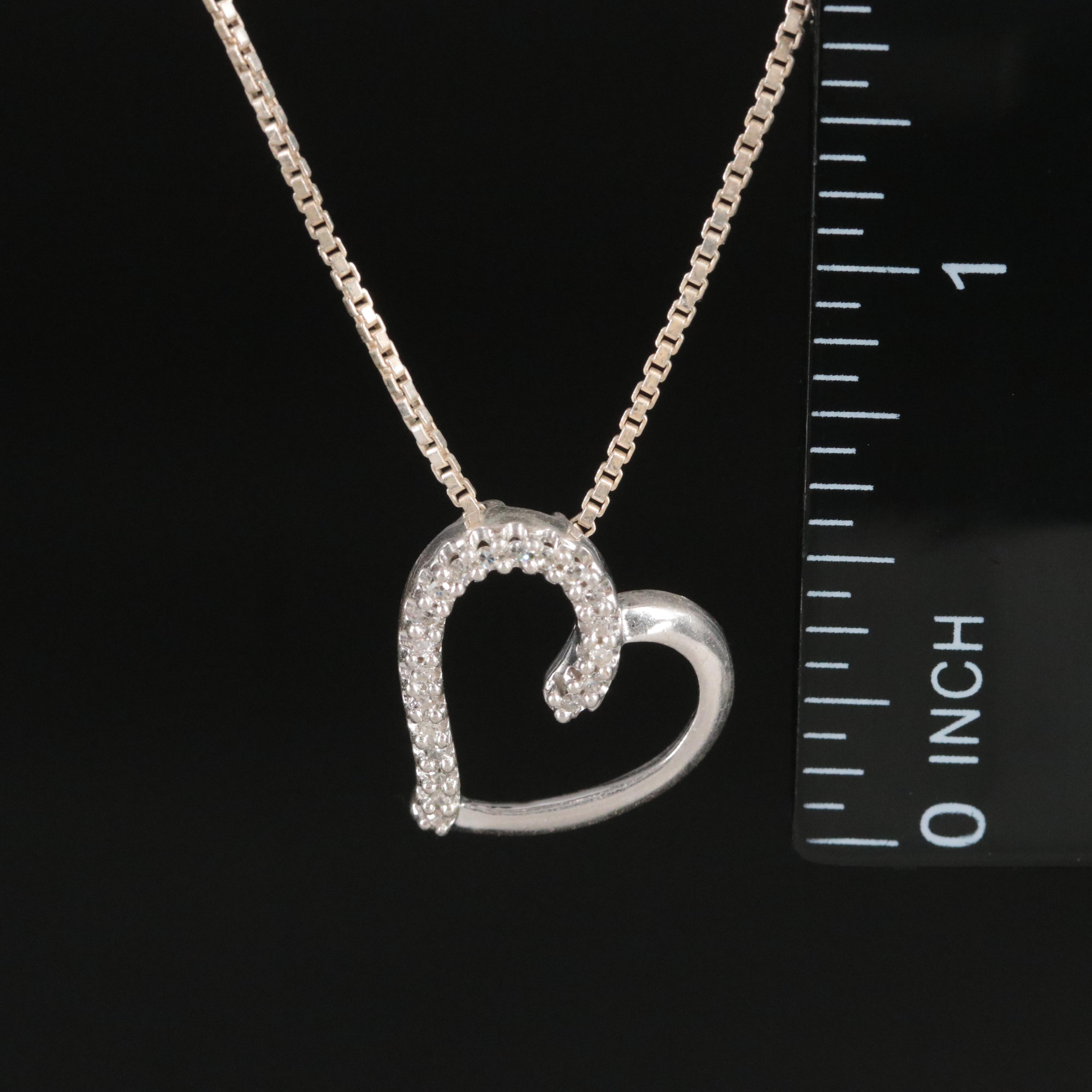 Sterling Diamond Heart Pendant Necklace