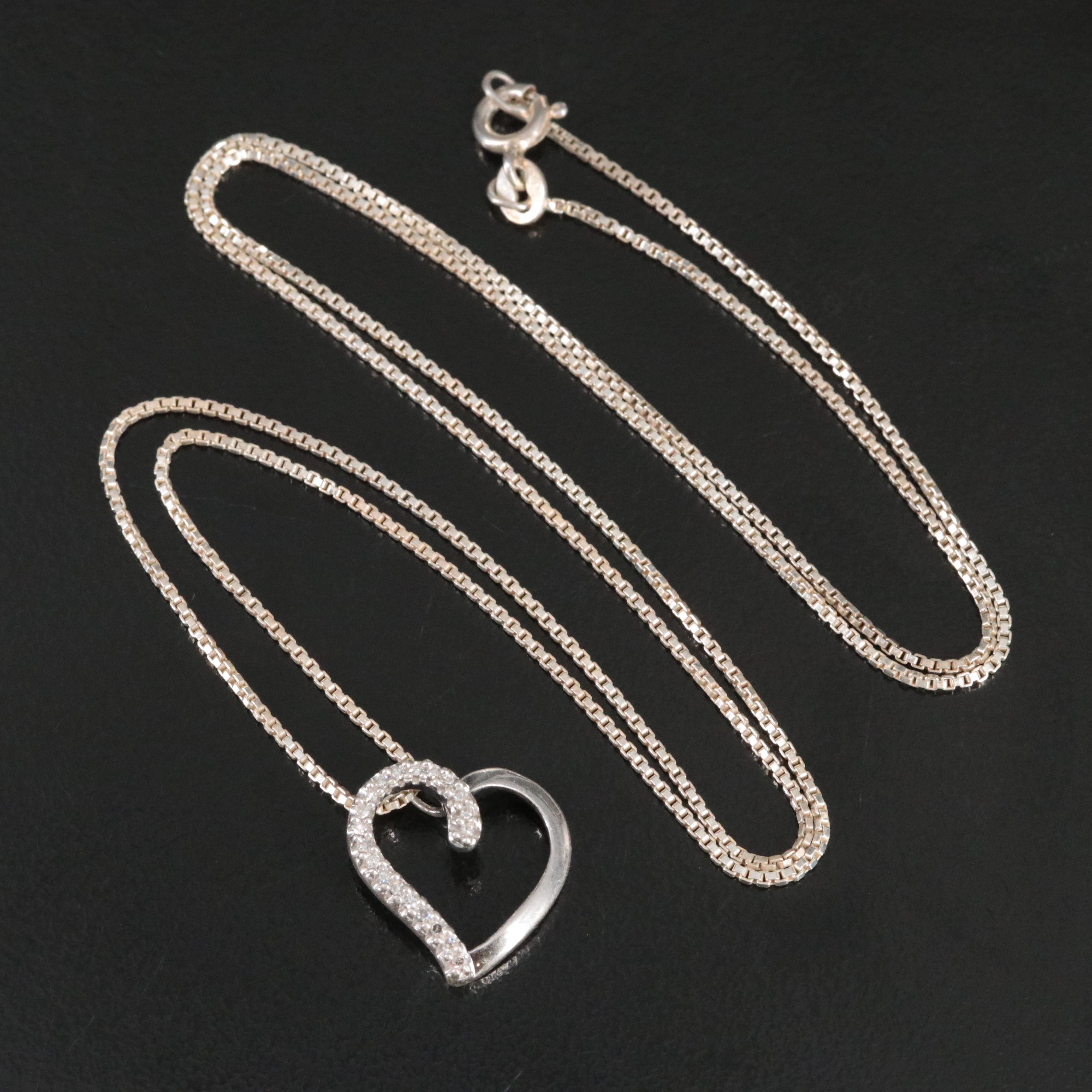 Sterling Diamond Heart Pendant Necklace
