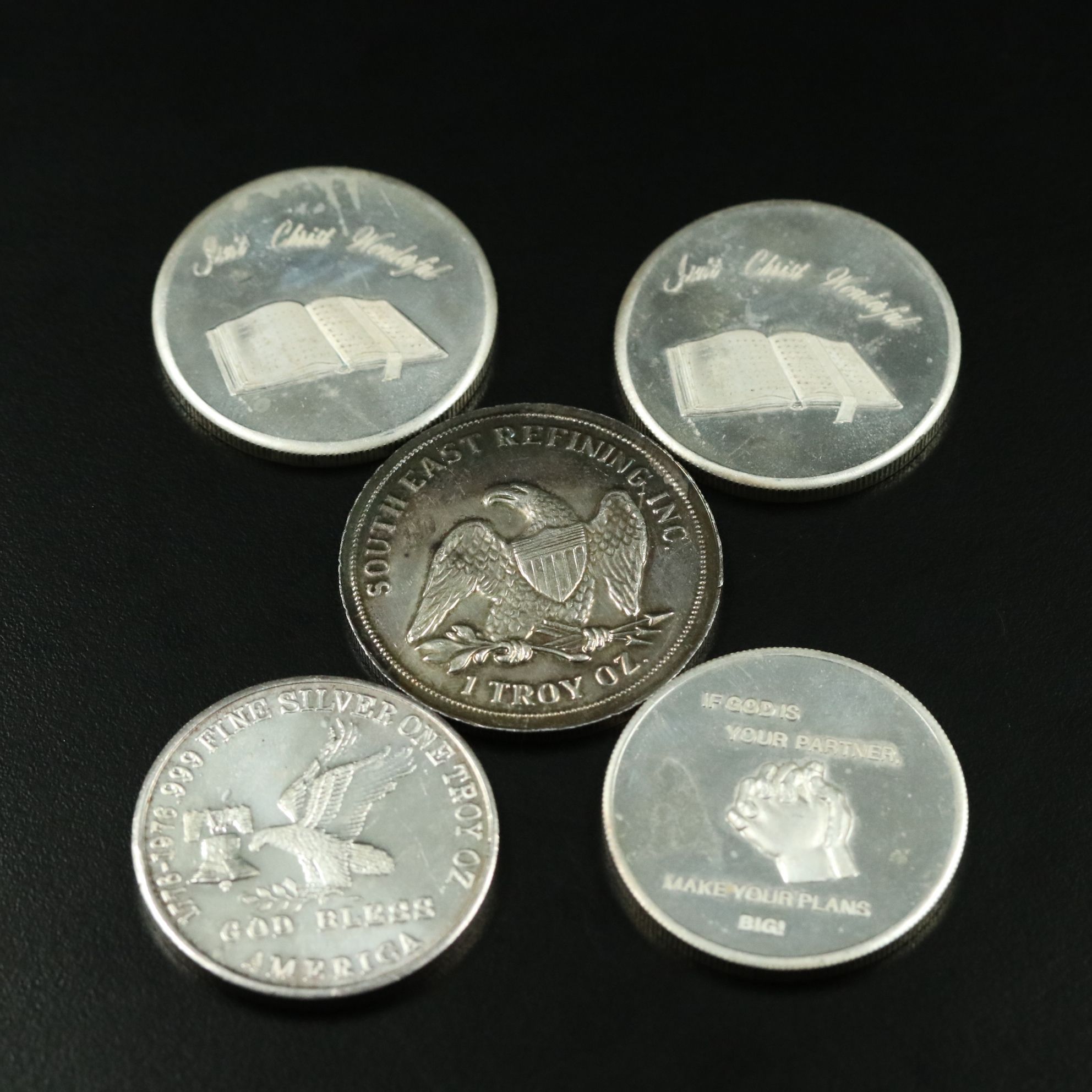 Five Uncirculated One Ounce .999 Silver Rounds