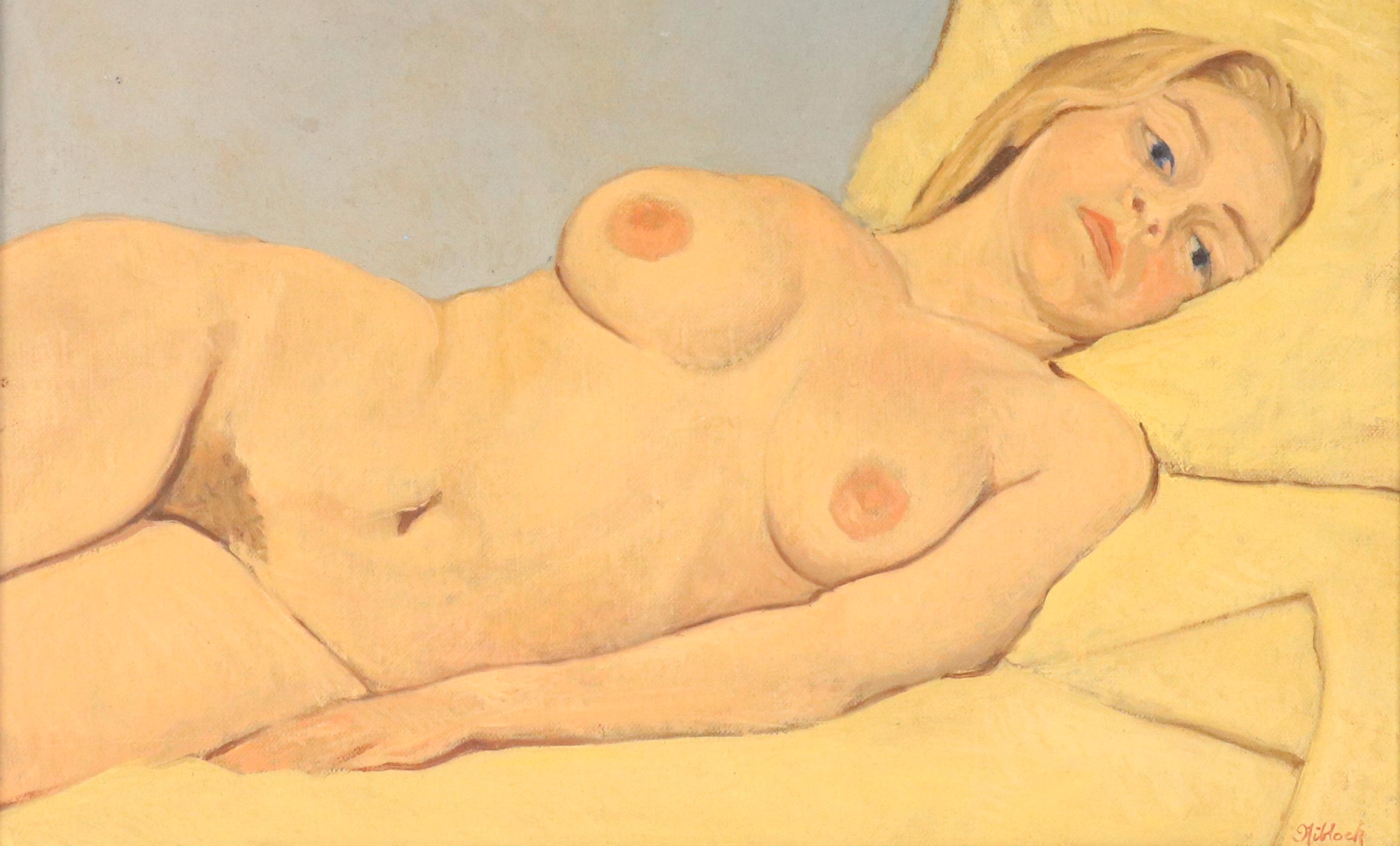 H. R. Niblock Female Nude Oil Portrait Painting, 1970