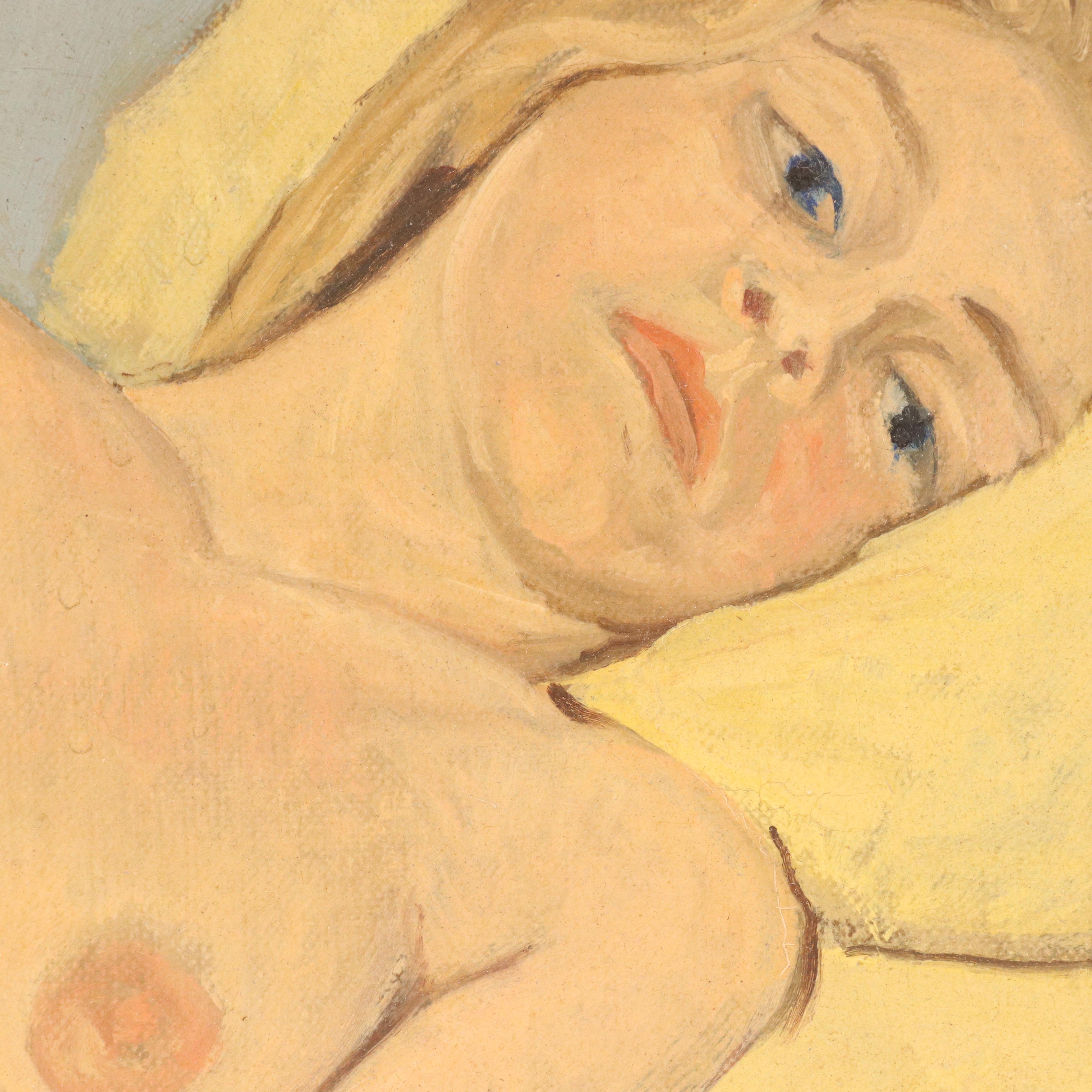 H. R. Niblock Female Nude Oil Portrait Painting, 1970