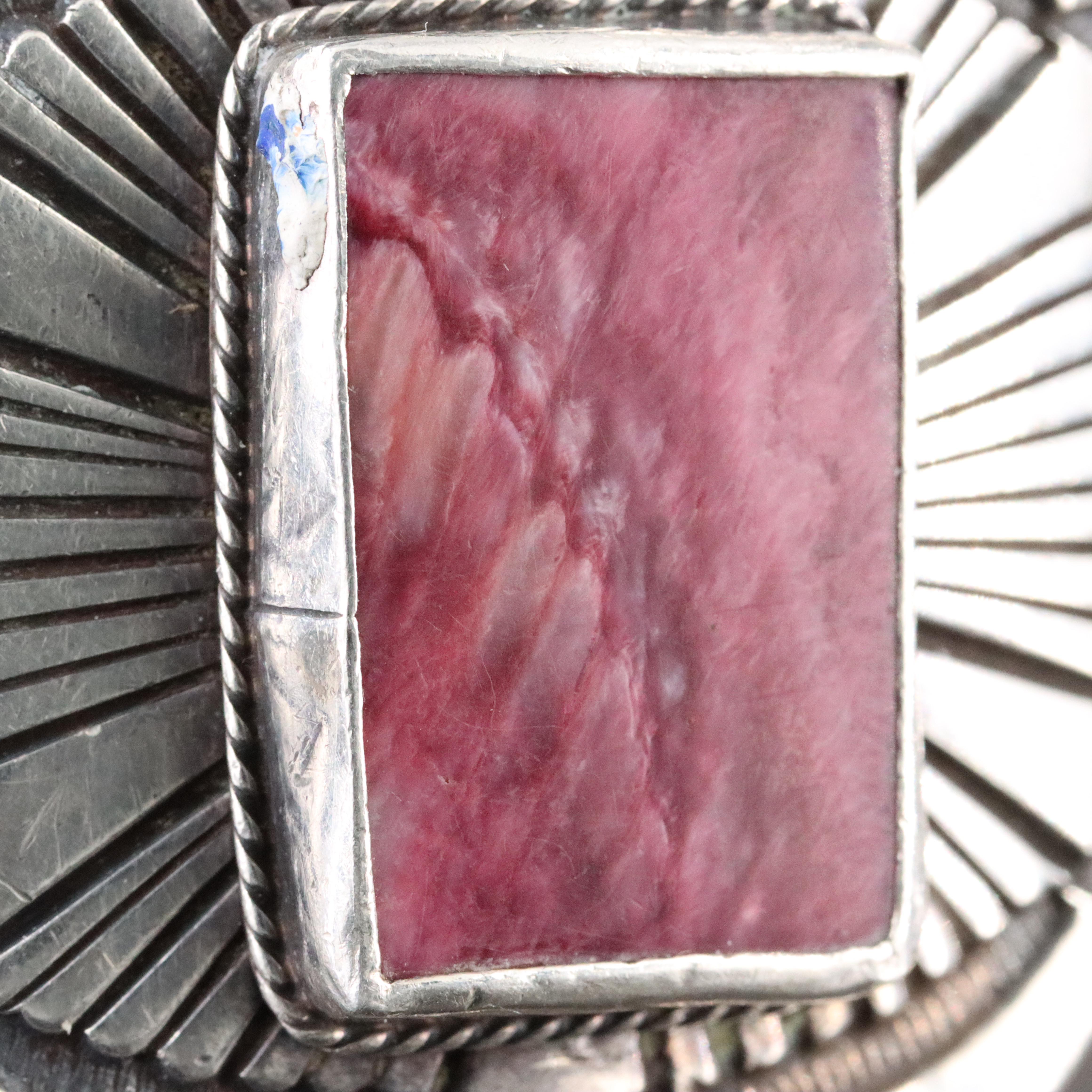 Southwestern Signed Sterling Gemstone Sandcast Bracelet