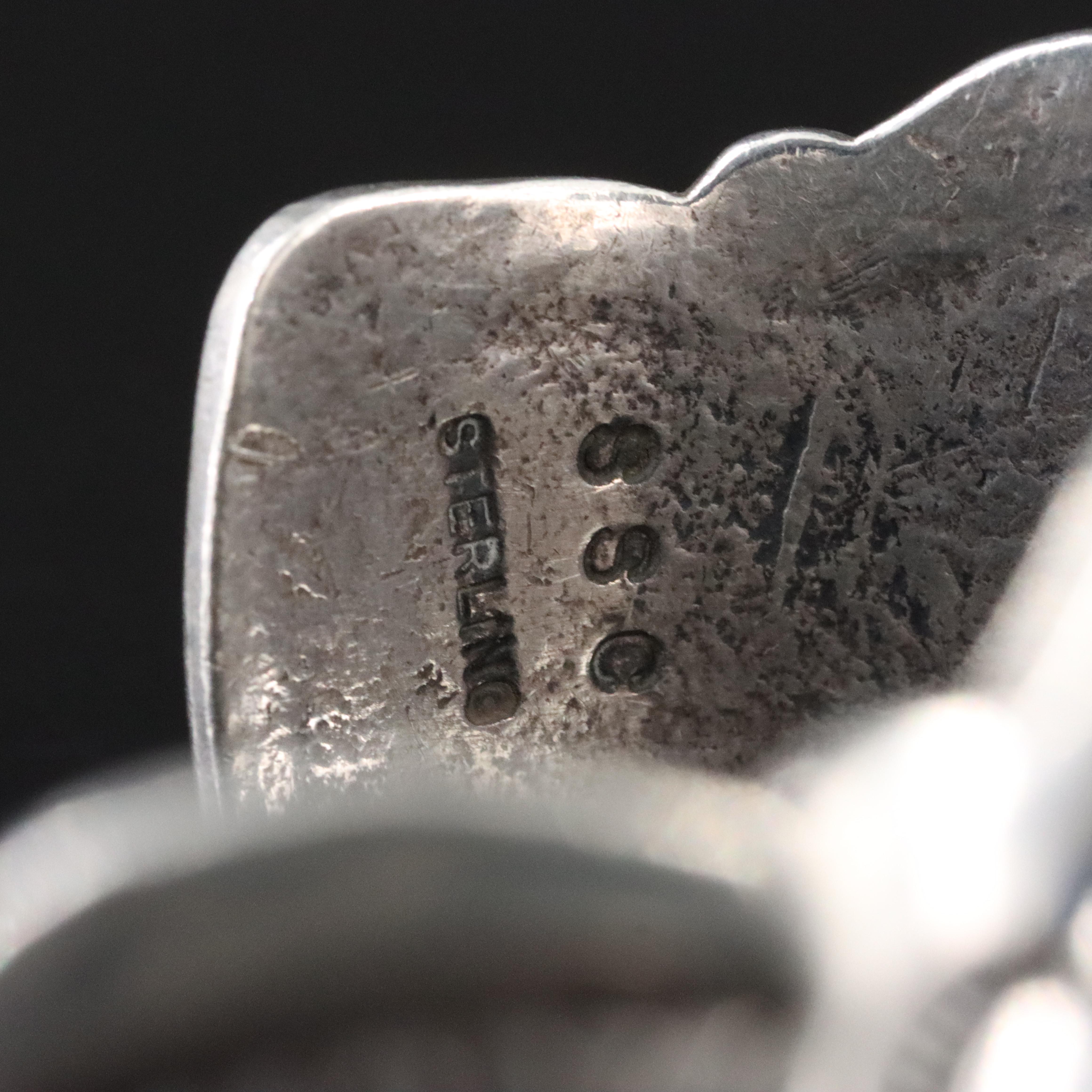 Southwestern Signed Sterling Gemstone Sandcast Bracelet