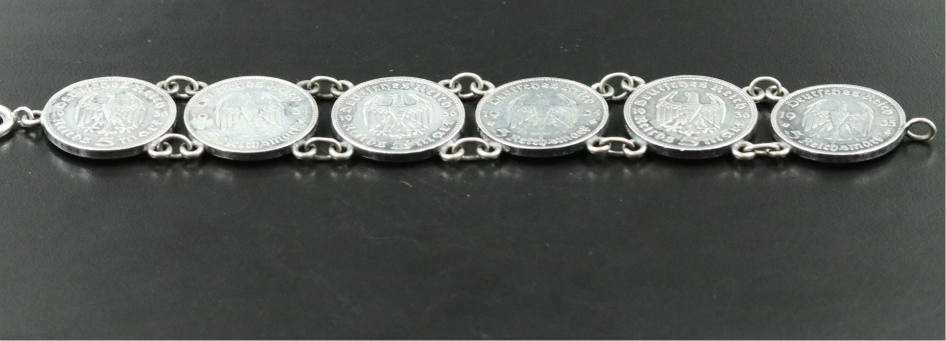 Bracelet Made of Six German Silver Five Mark Coins