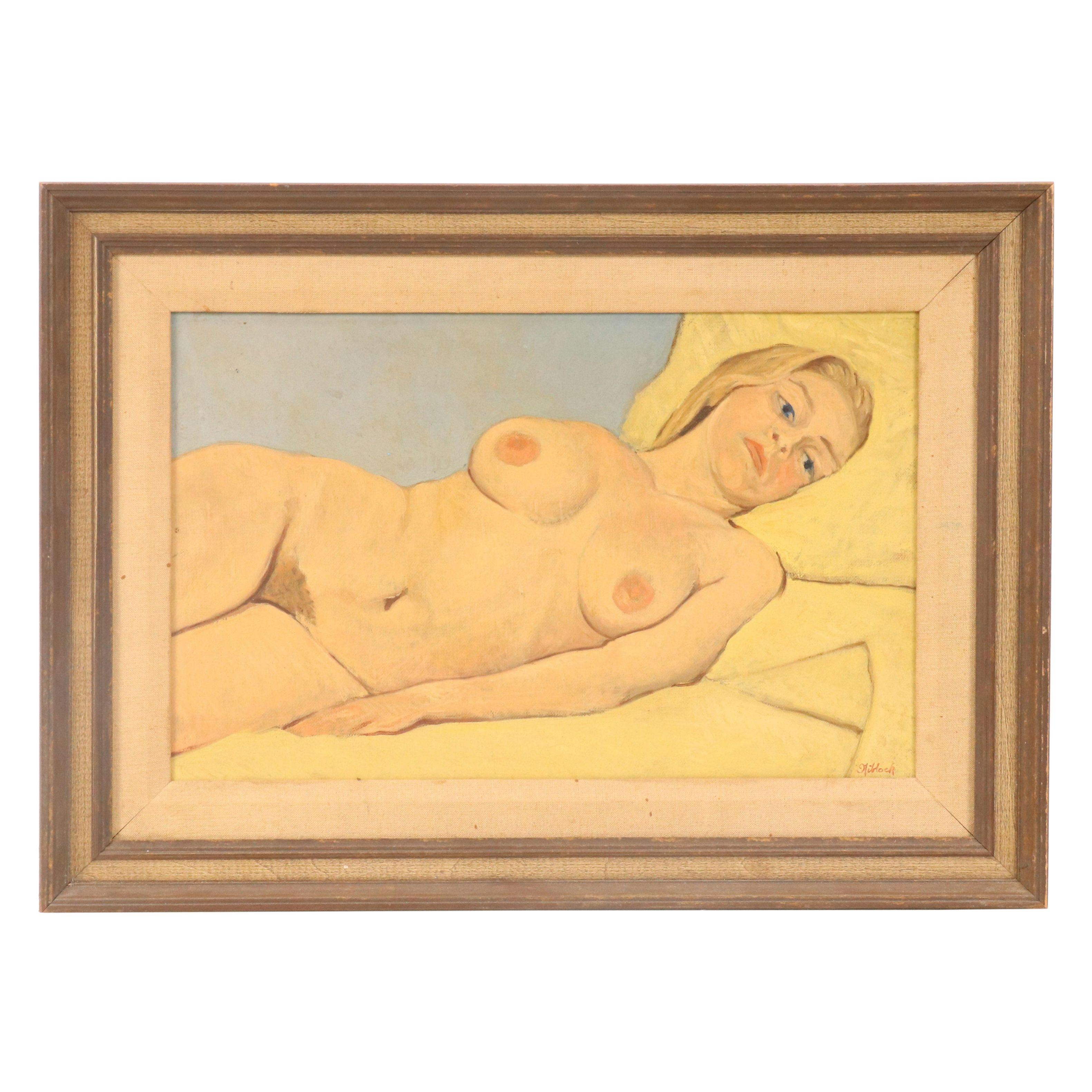 H. R. Niblock Female Nude Oil Portrait Painting, 1970