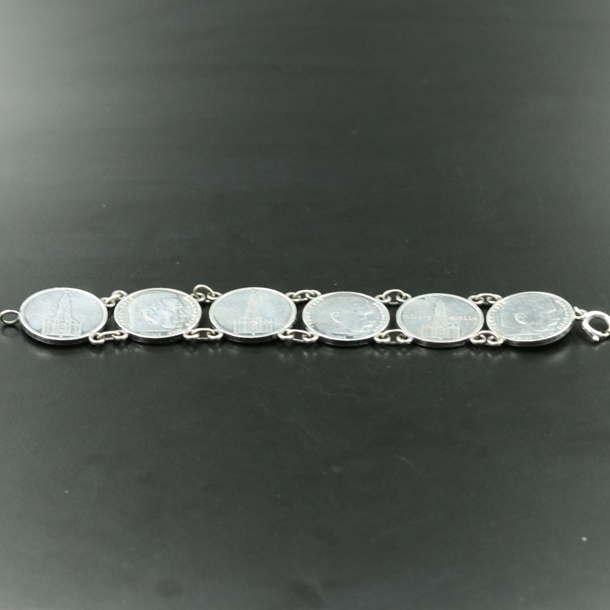 Bracelet Made of Six German Silver Five Mark Coins