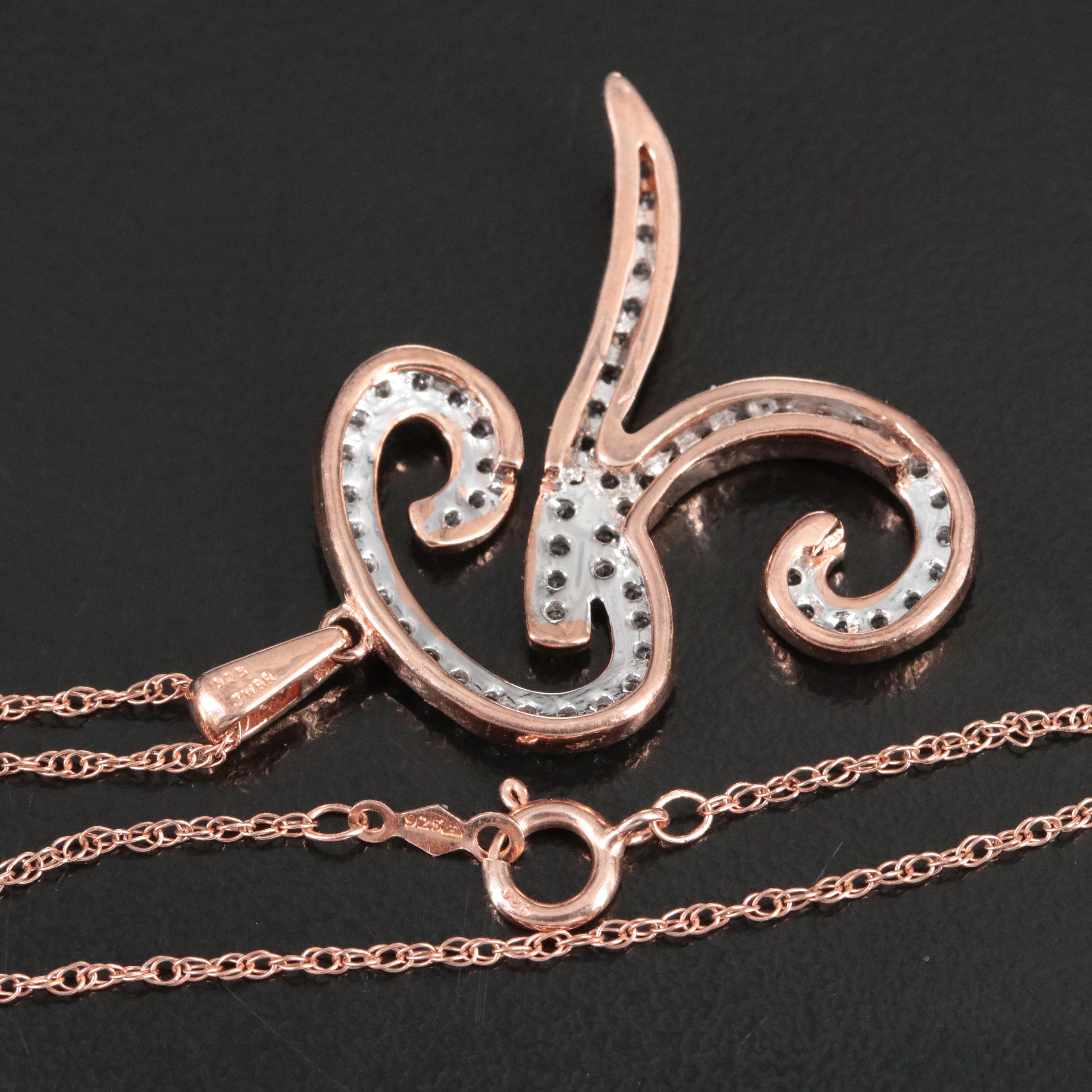 Sterling White Sapphire "R" Pendant Necklace Leather