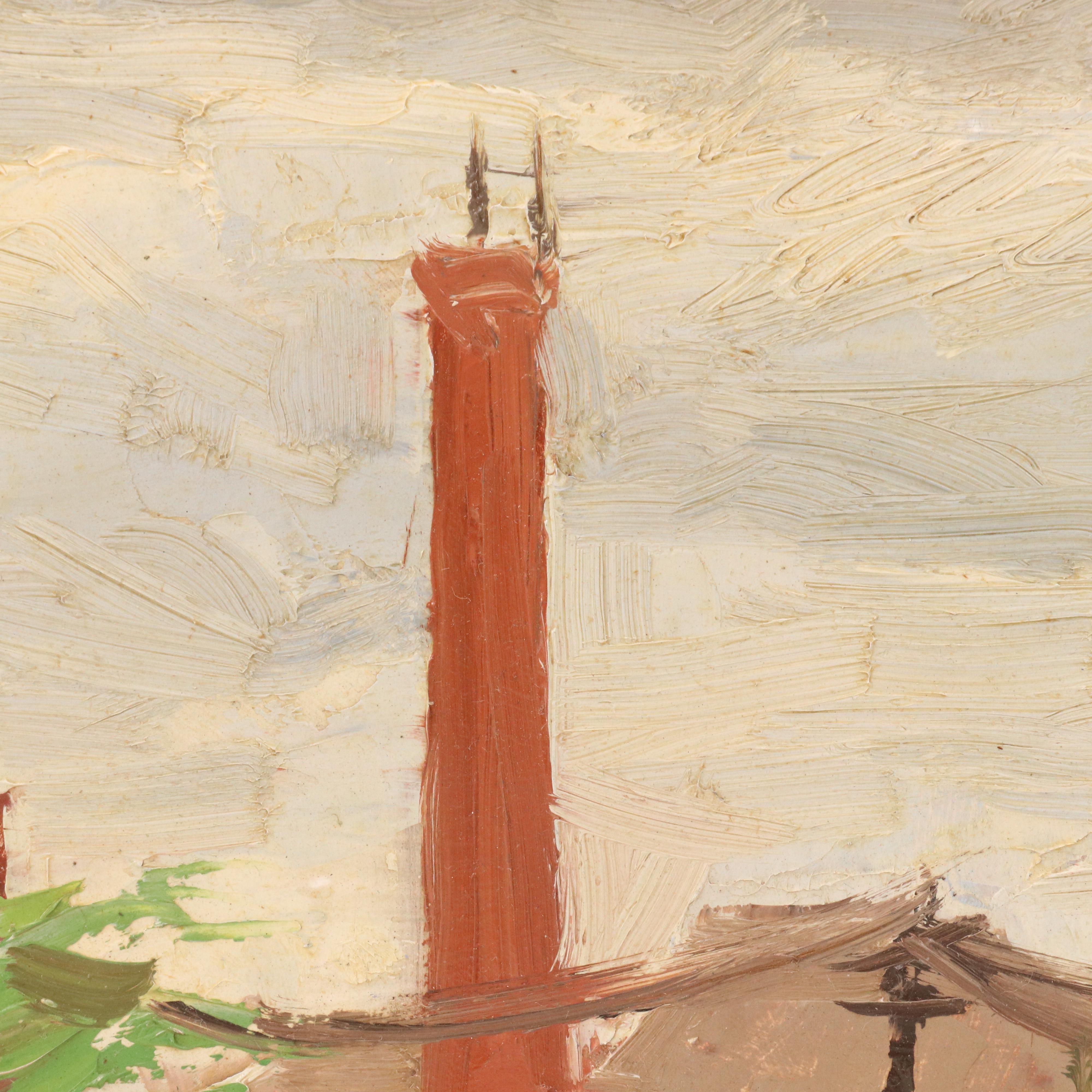 Lee Seebach Cityscape Oil Painting "Smoke Stack - Chicago," 1975