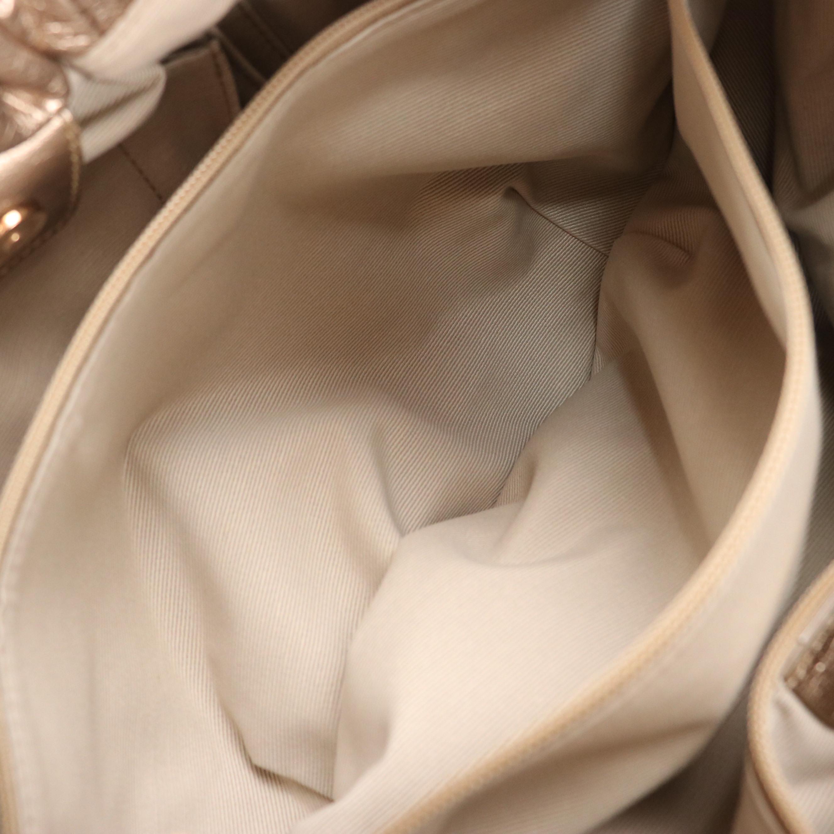 Salvatore Ferragamo Vara Bow Double Pocket Satchel in Metallic Gold Leather