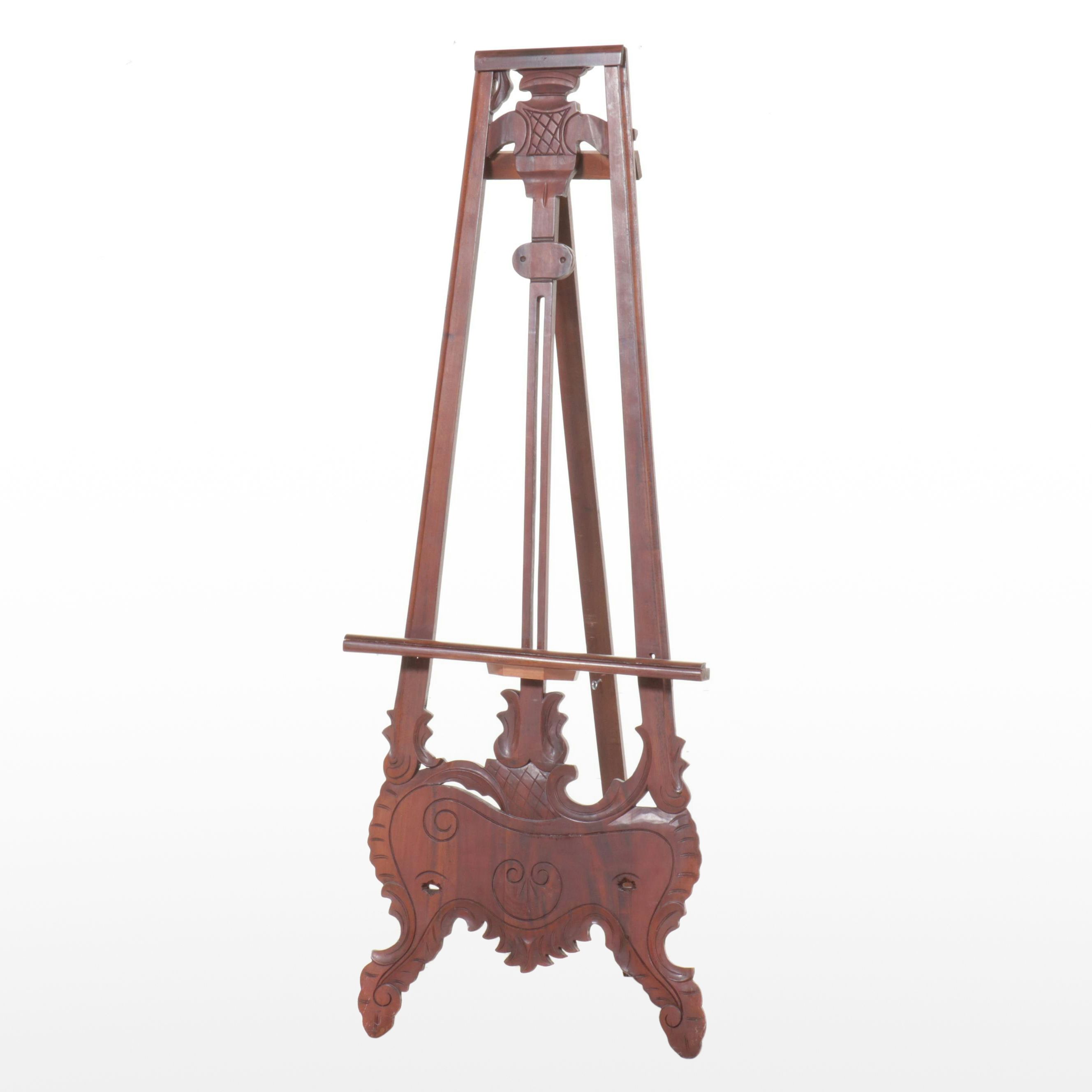 Art Nouveau Style Carved Mahogany Easel, 20th Century