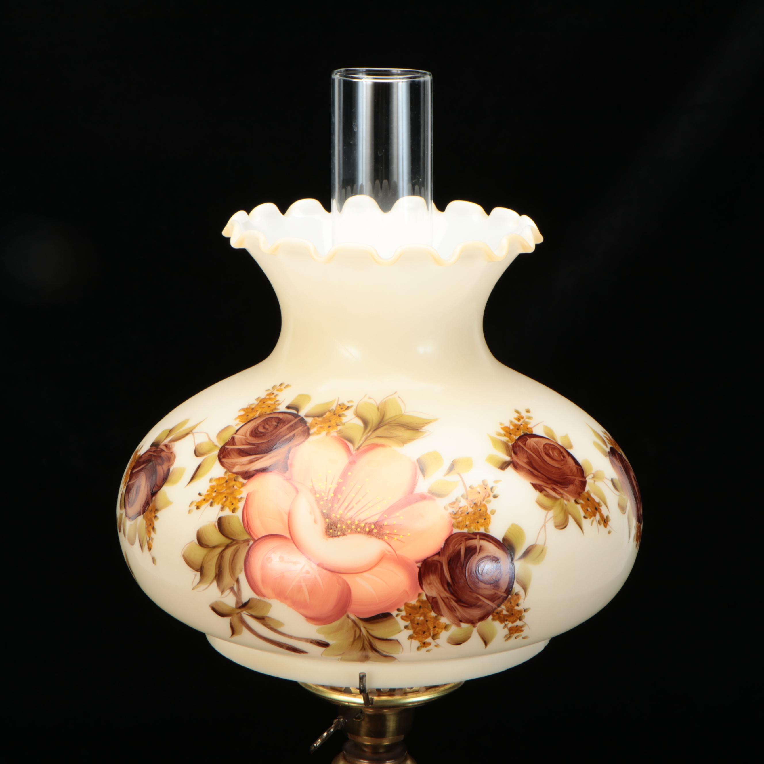 Victorian Style Painted Glass Table Lamp, Mid to Late 20th C