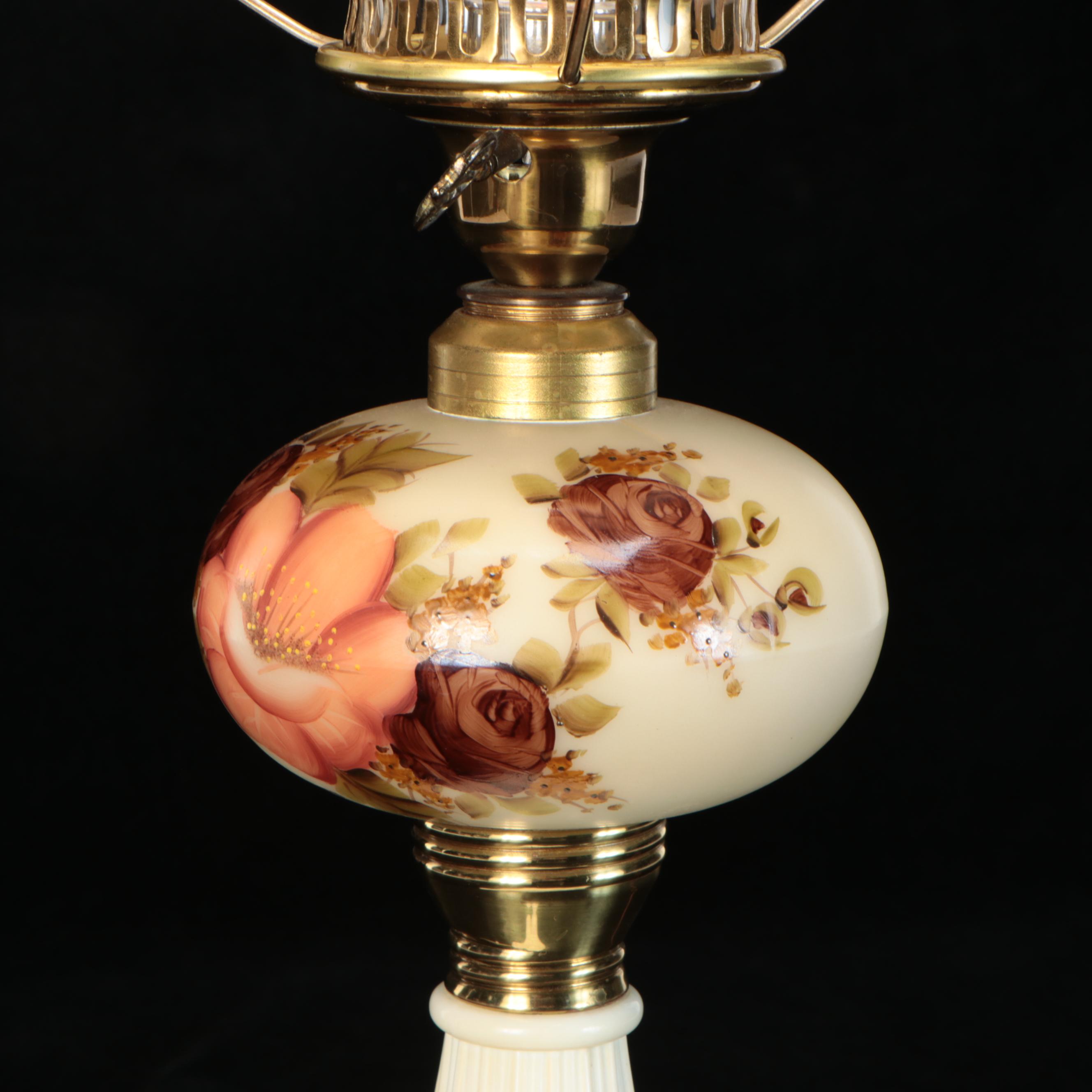 Victorian Style Painted Glass Table Lamp, Mid to Late 20th C