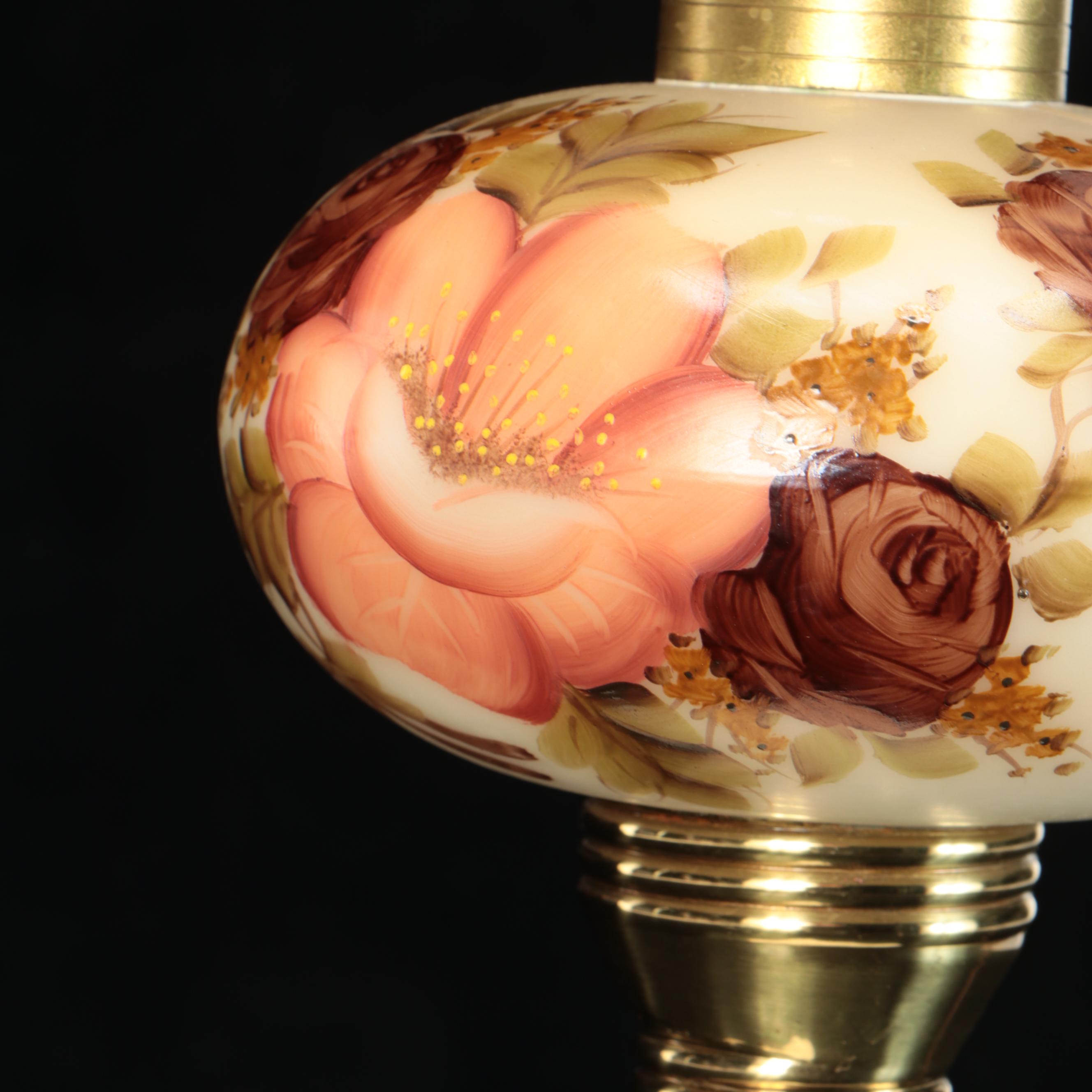 Victorian Style Painted Glass Table Lamp, Mid to Late 20th C