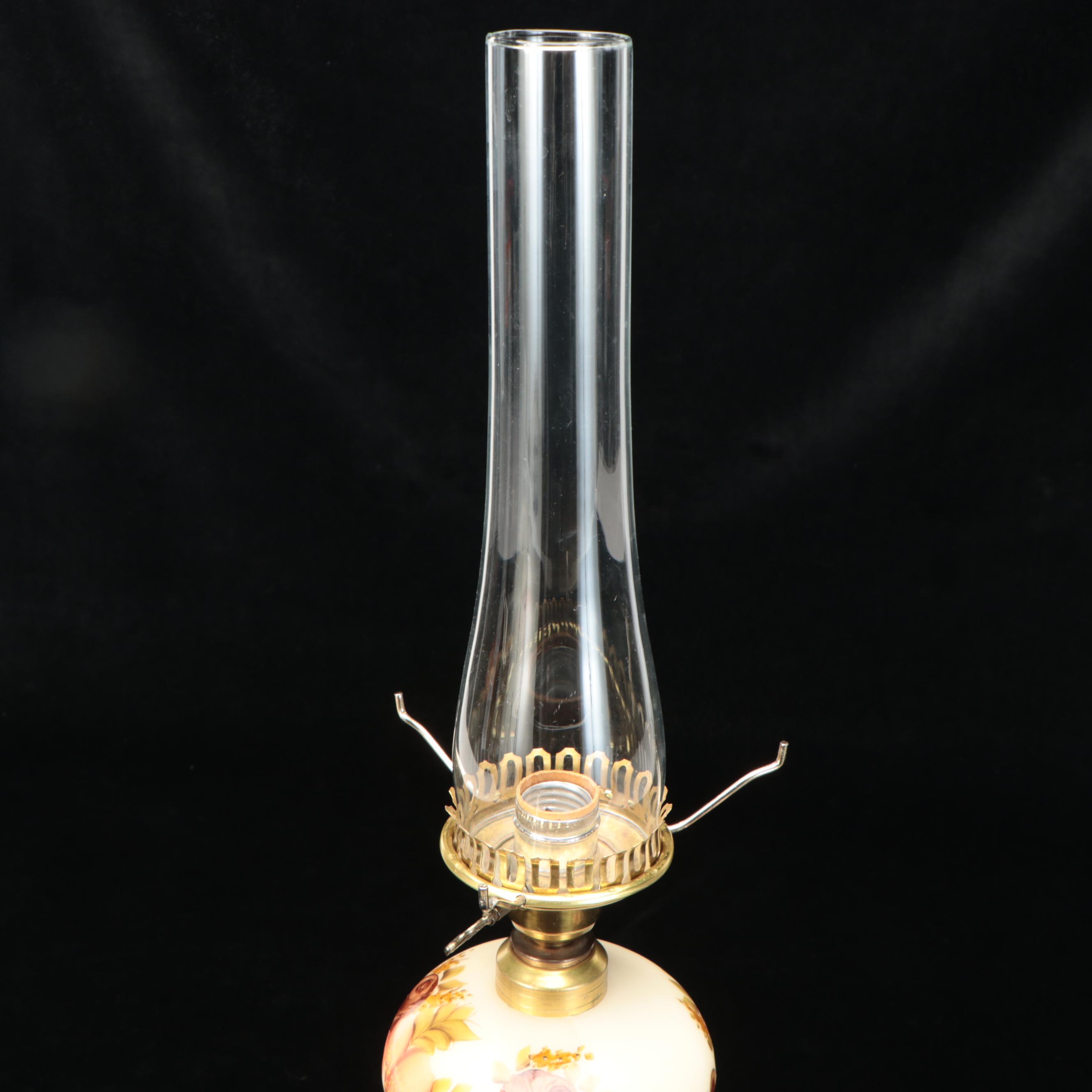 Victorian Style Painted Glass Table Lamp, Mid to Late 20th C