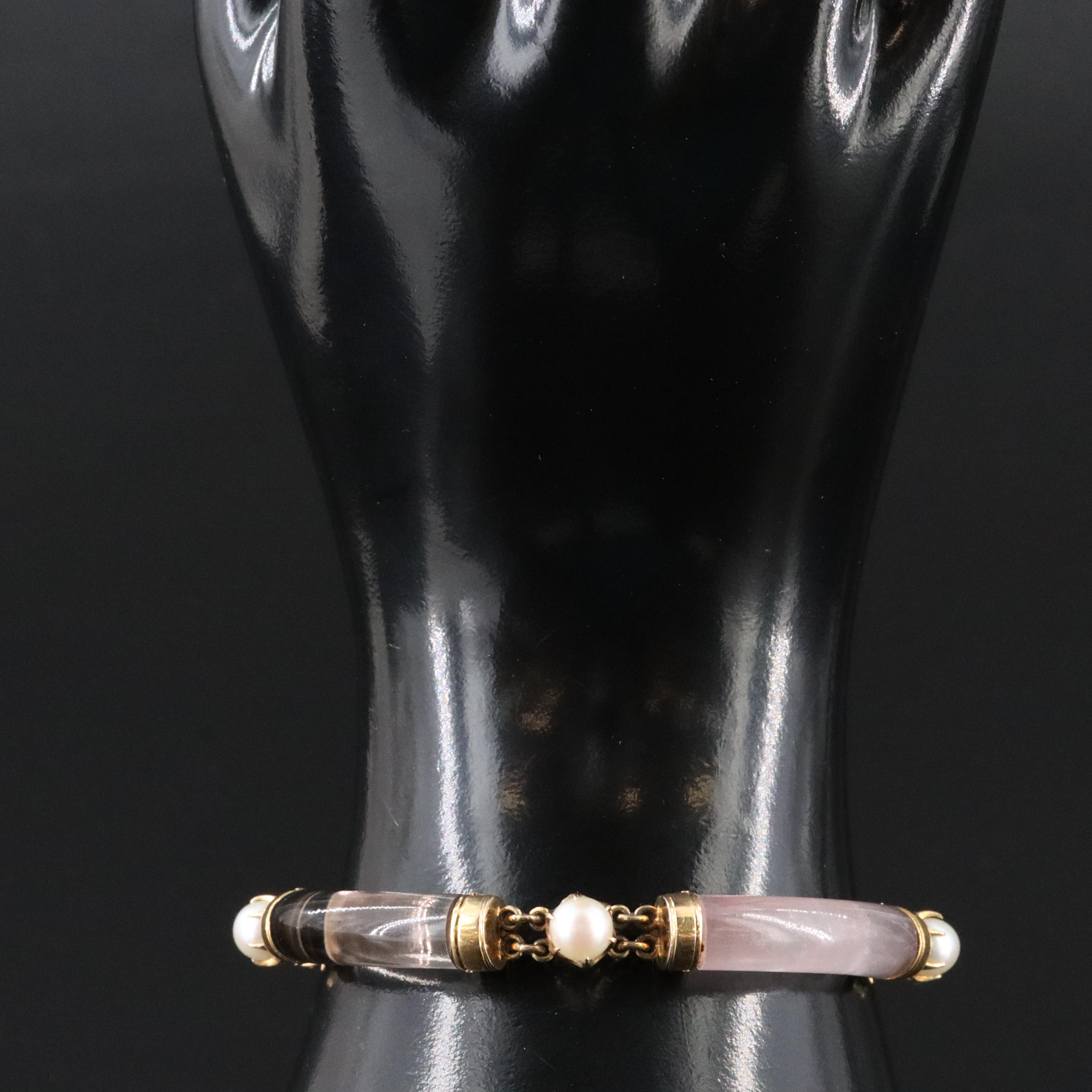 14K Gemstone Bracelet Featuring Agate, Amethyst, and Pearls