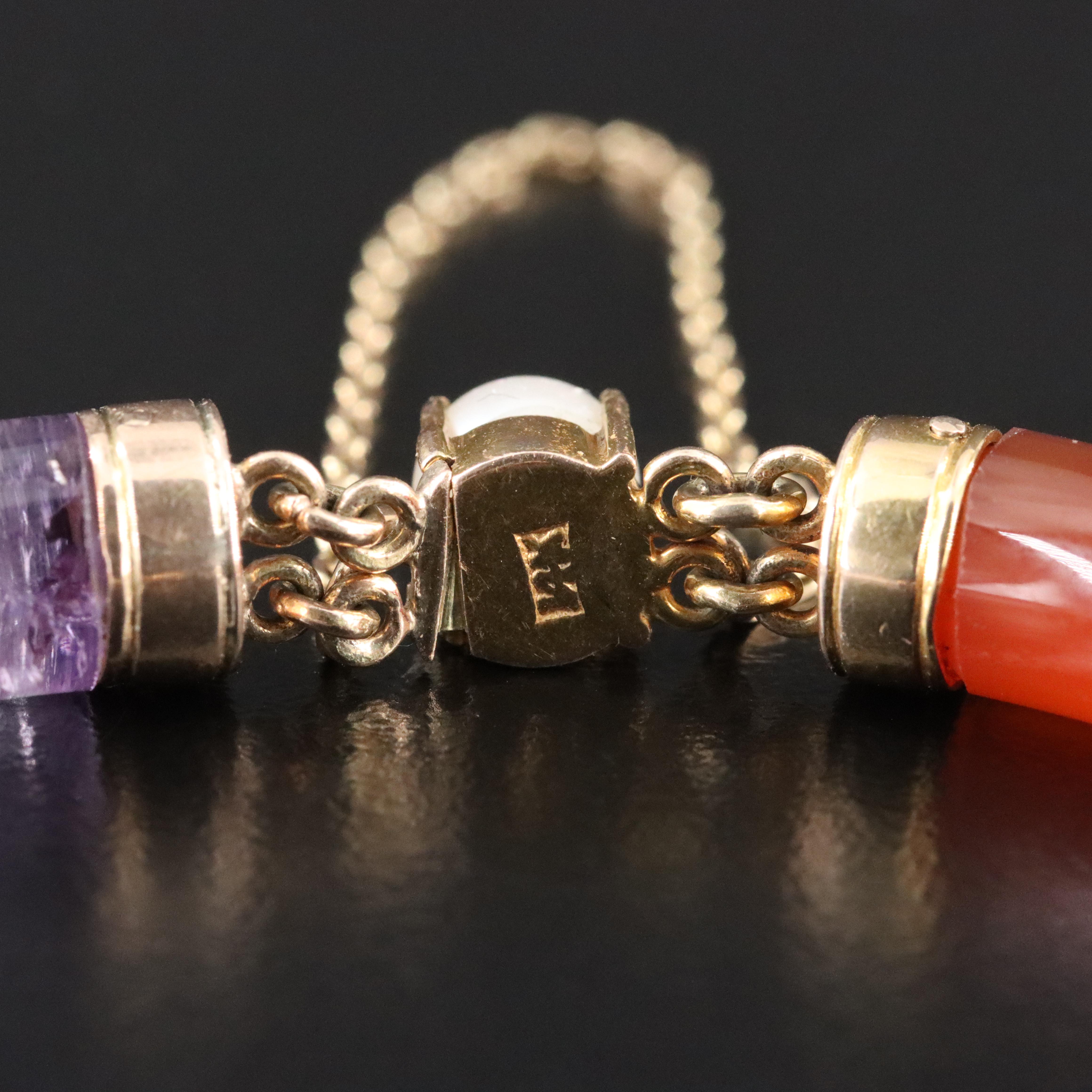 14K Gemstone Bracelet Featuring Agate, Amethyst, and Pearls