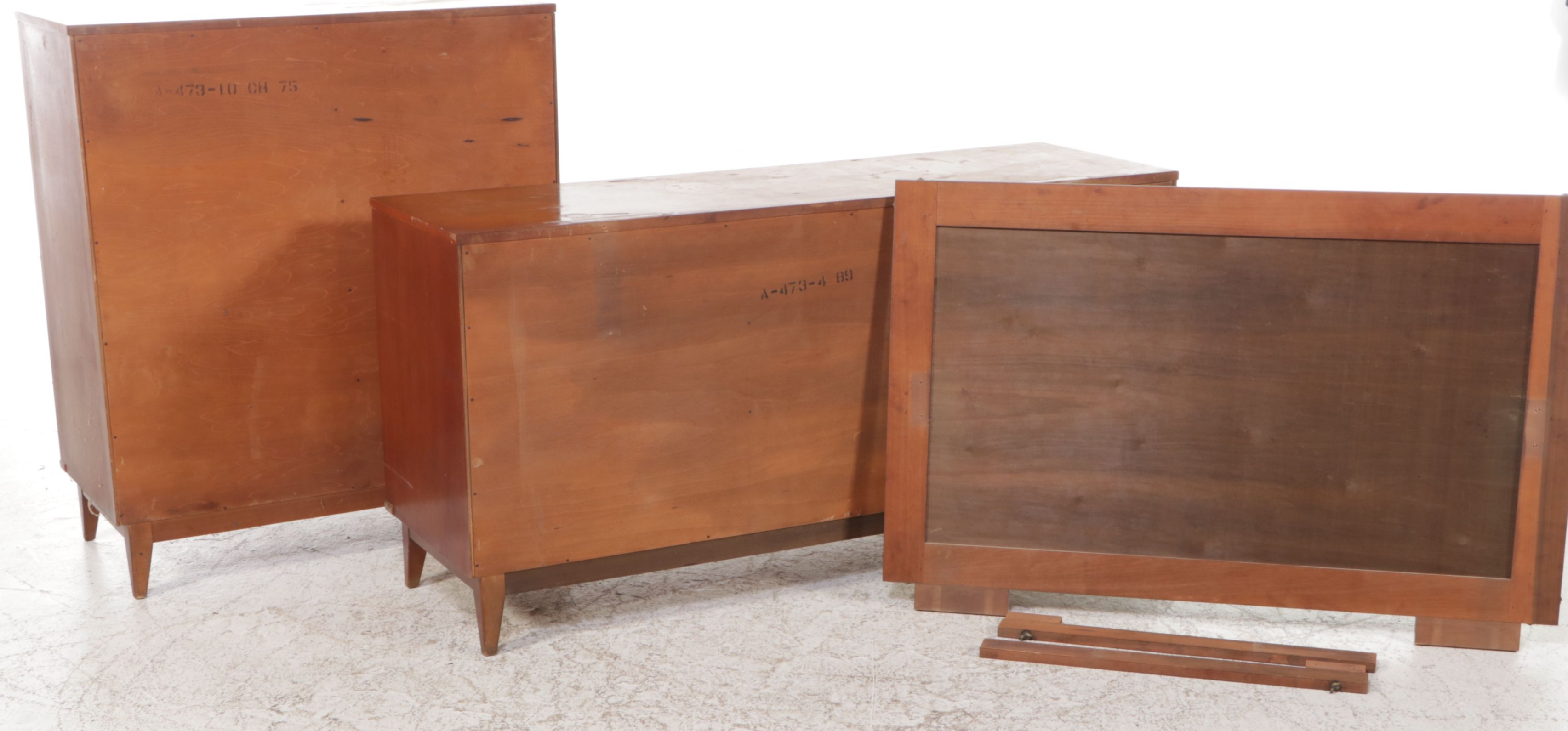 Mid Century Modern Mahogany Nightstand, Dresser and Tall Chest