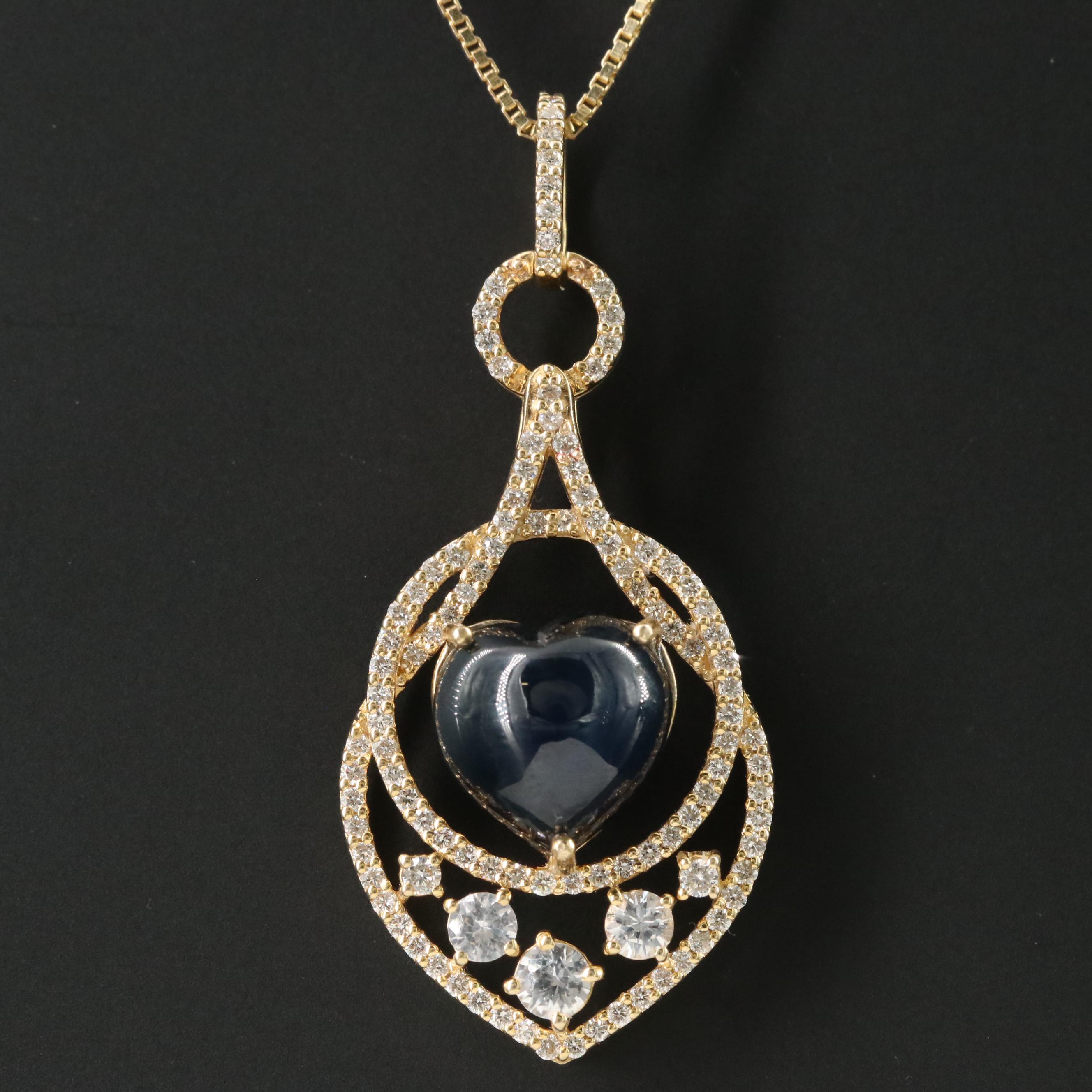14K 5.35 CT Sapphire, Diamond and White Sapphire Necklace with IGI Report