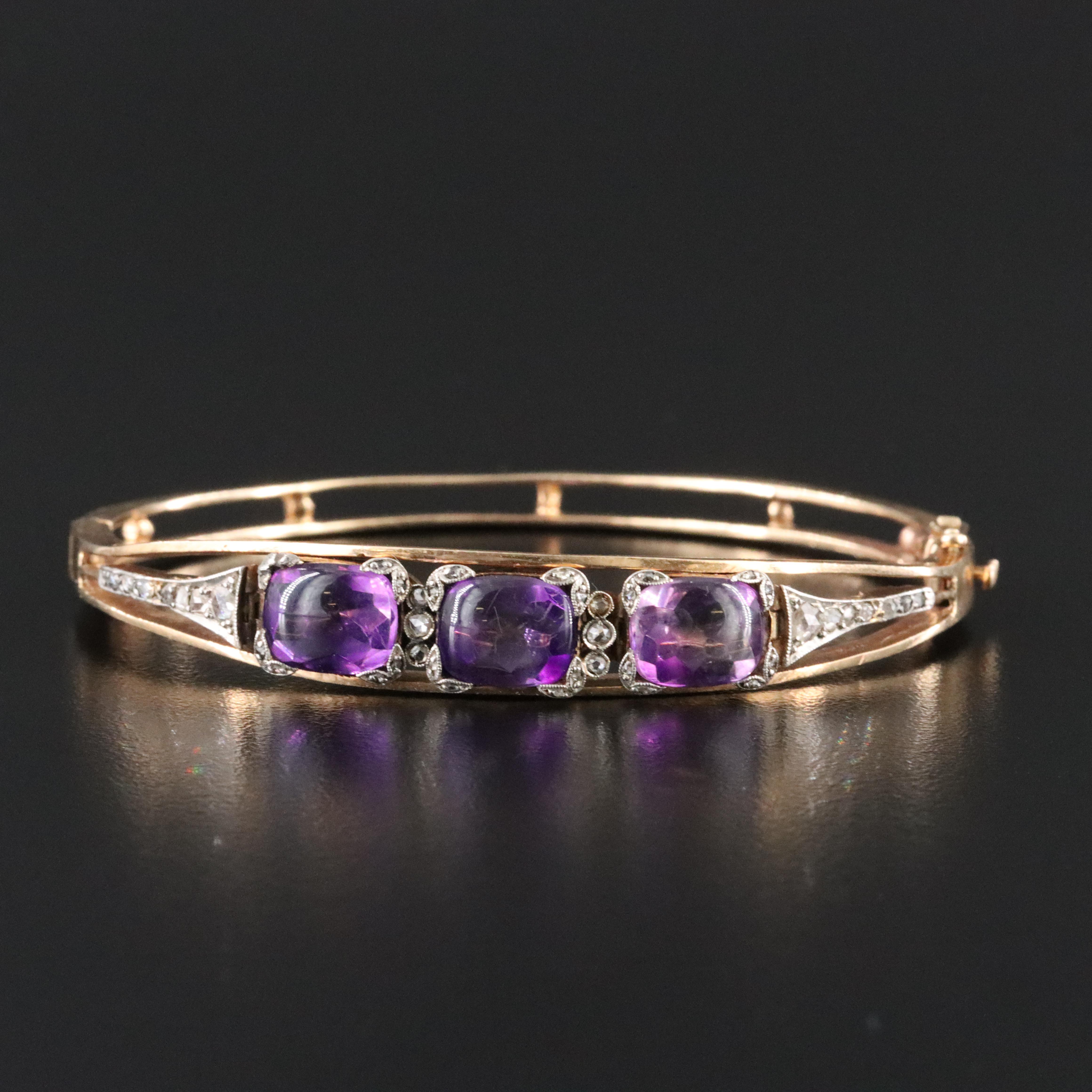 Antique 14K Rose Gold Amethyst and Diamond Bracelet with Platinum Accents
